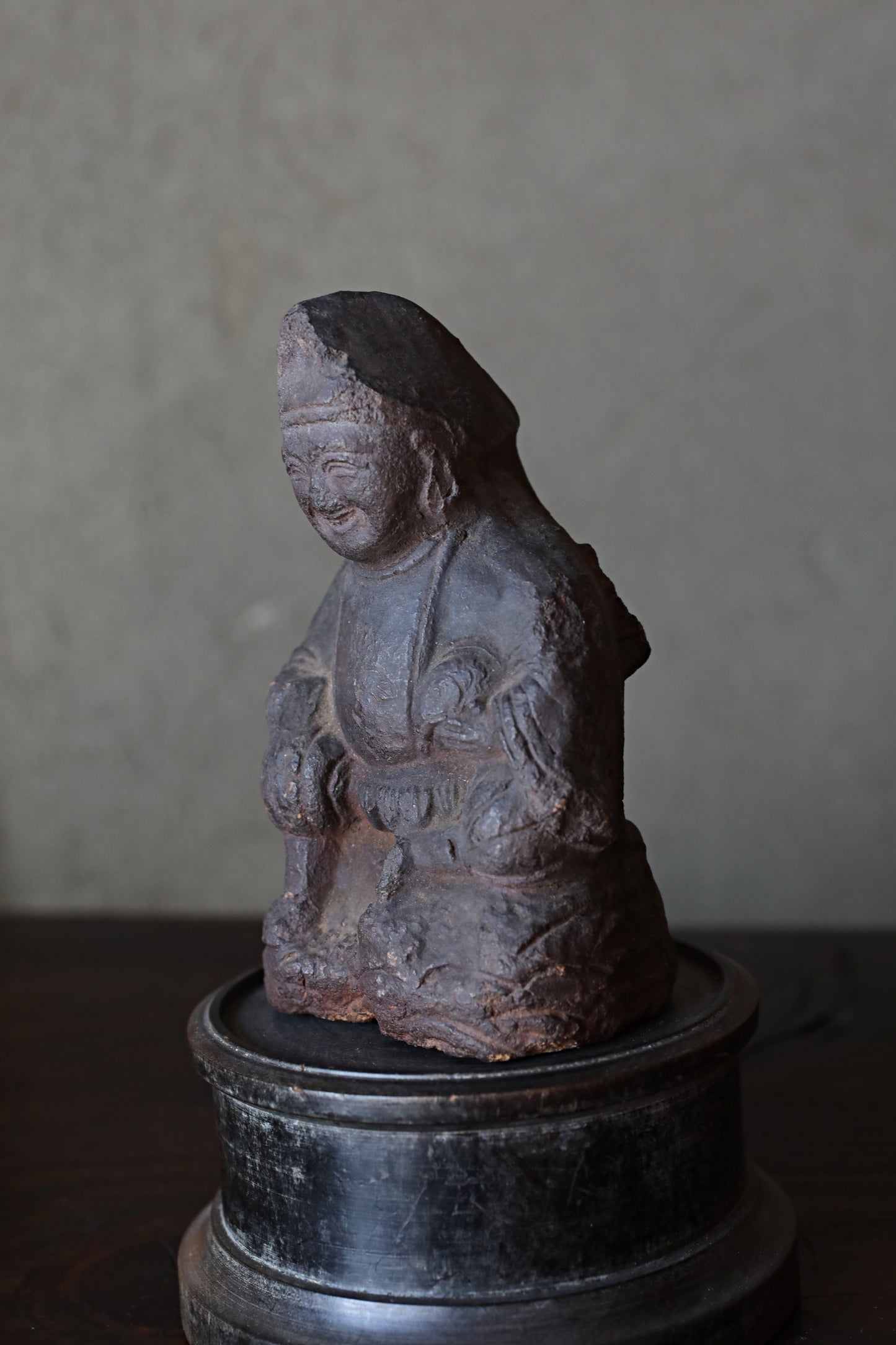 Shinto Omamori- Antique Ebisu Pottery Statue, Edo Japan Lucky God, 1870s