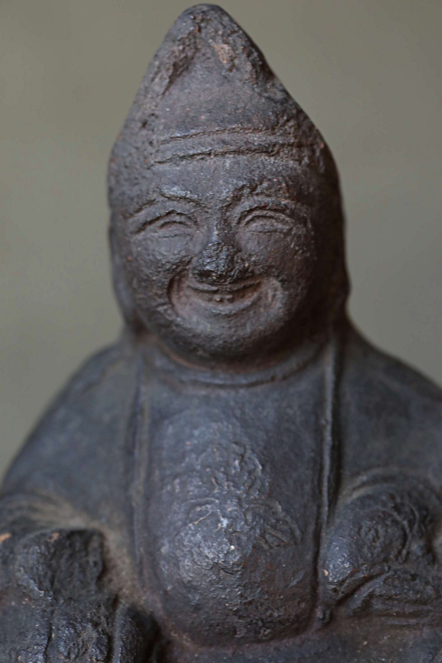Shinto Omamori- Antique Ebisu Pottery Statue, Edo Japan Lucky God, 1870s