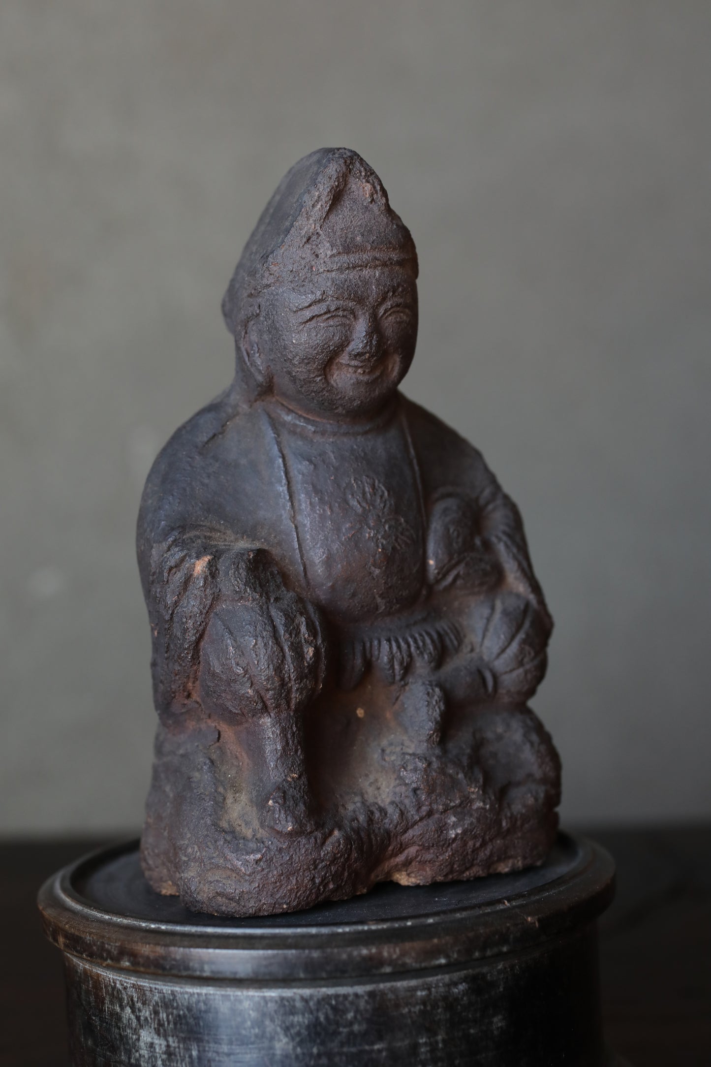 Shinto Omamori- Antique Ebisu Pottery Statue, Edo Japan Lucky God, 1870s