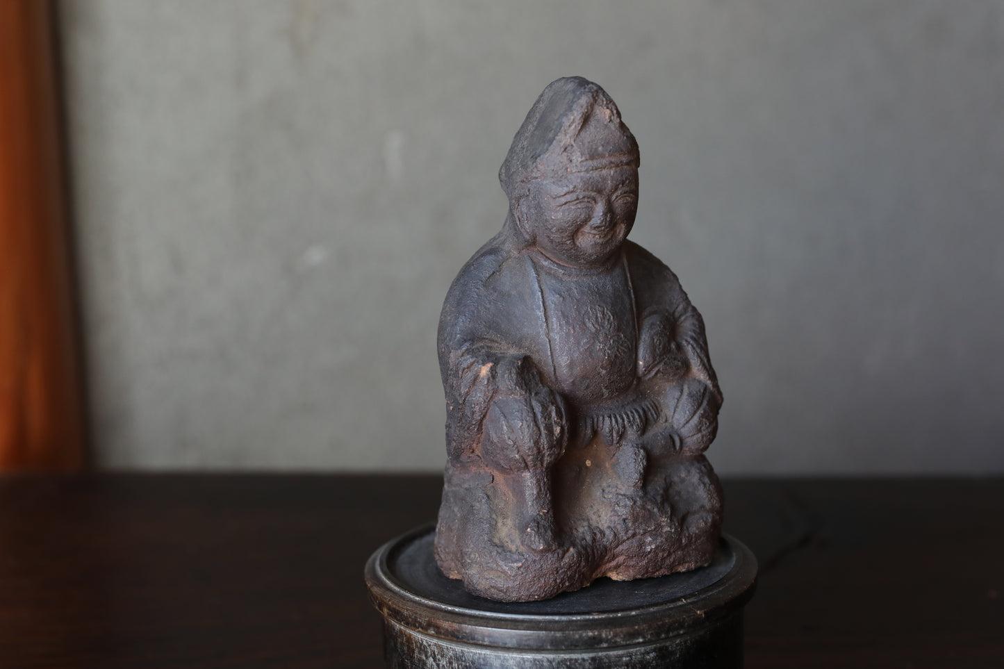 Shinto Omamori- Antique Ebisu Pottery Statue, Edo Japan Lucky God, 1870s