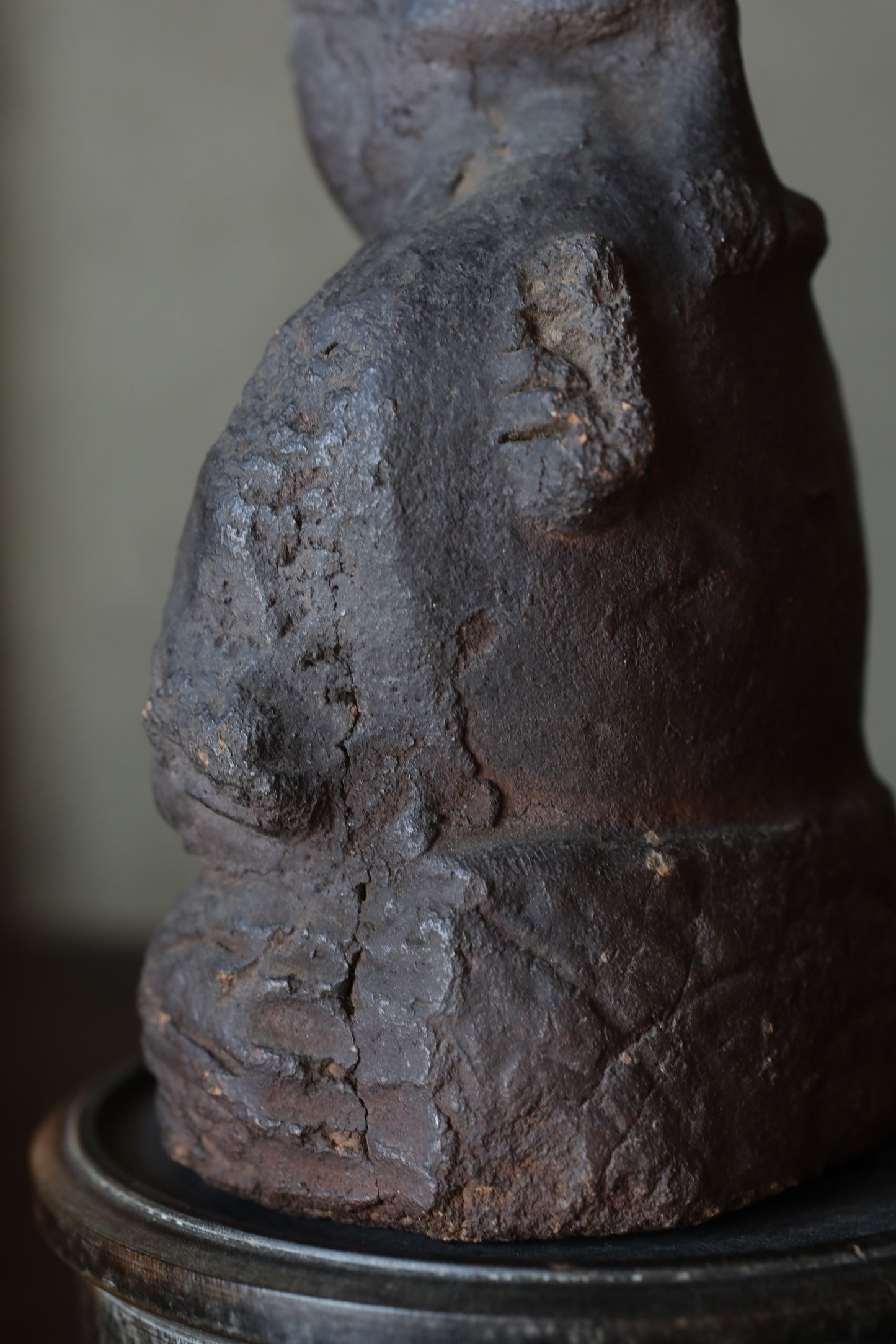 Shinto Omamori- Antique Ebisu Pottery Statue, Edo Japan Lucky God, 1870s