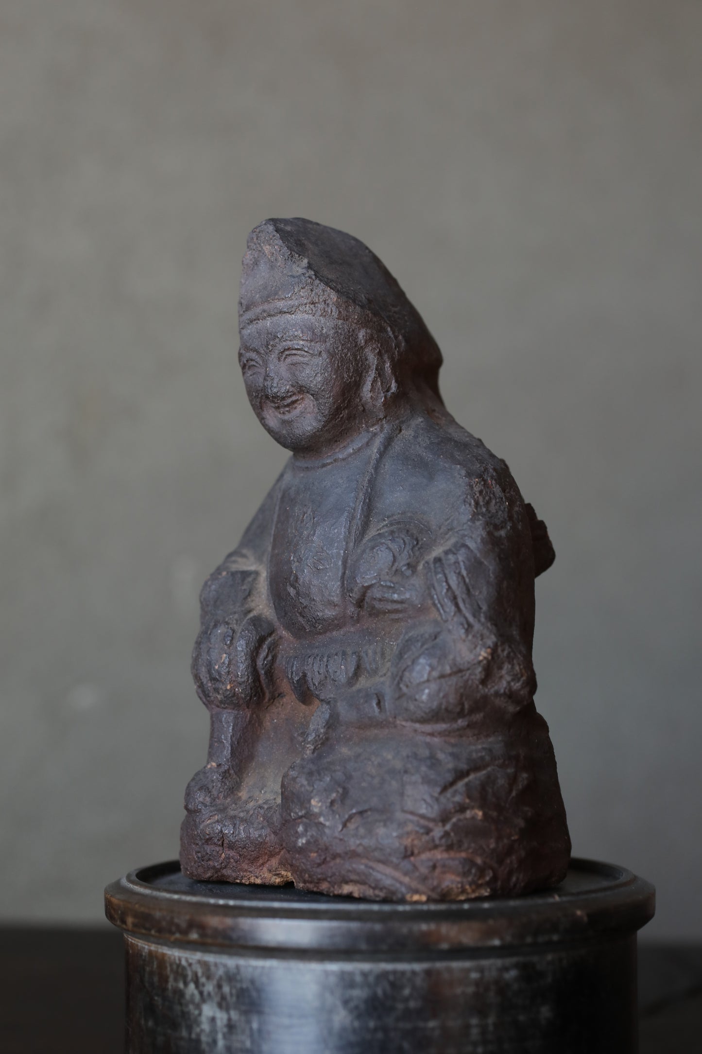 Shinto Omamori- Antique Ebisu Pottery Statue, Edo Japan Lucky God, 1870s