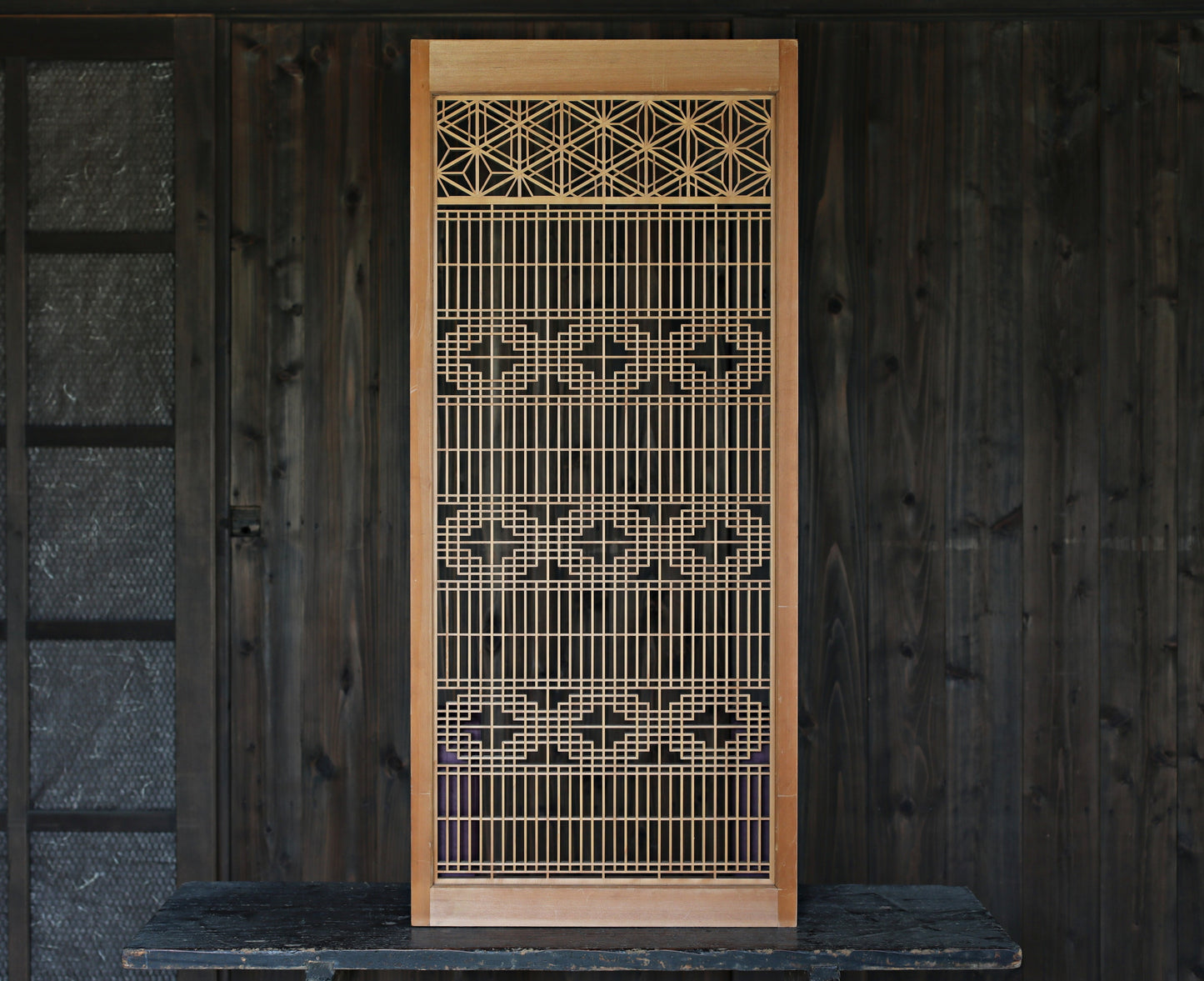 Vintage Japanese Shoji Screen, Kumiko Wood Framework Interior Panel H38.8in(H98.5cm)