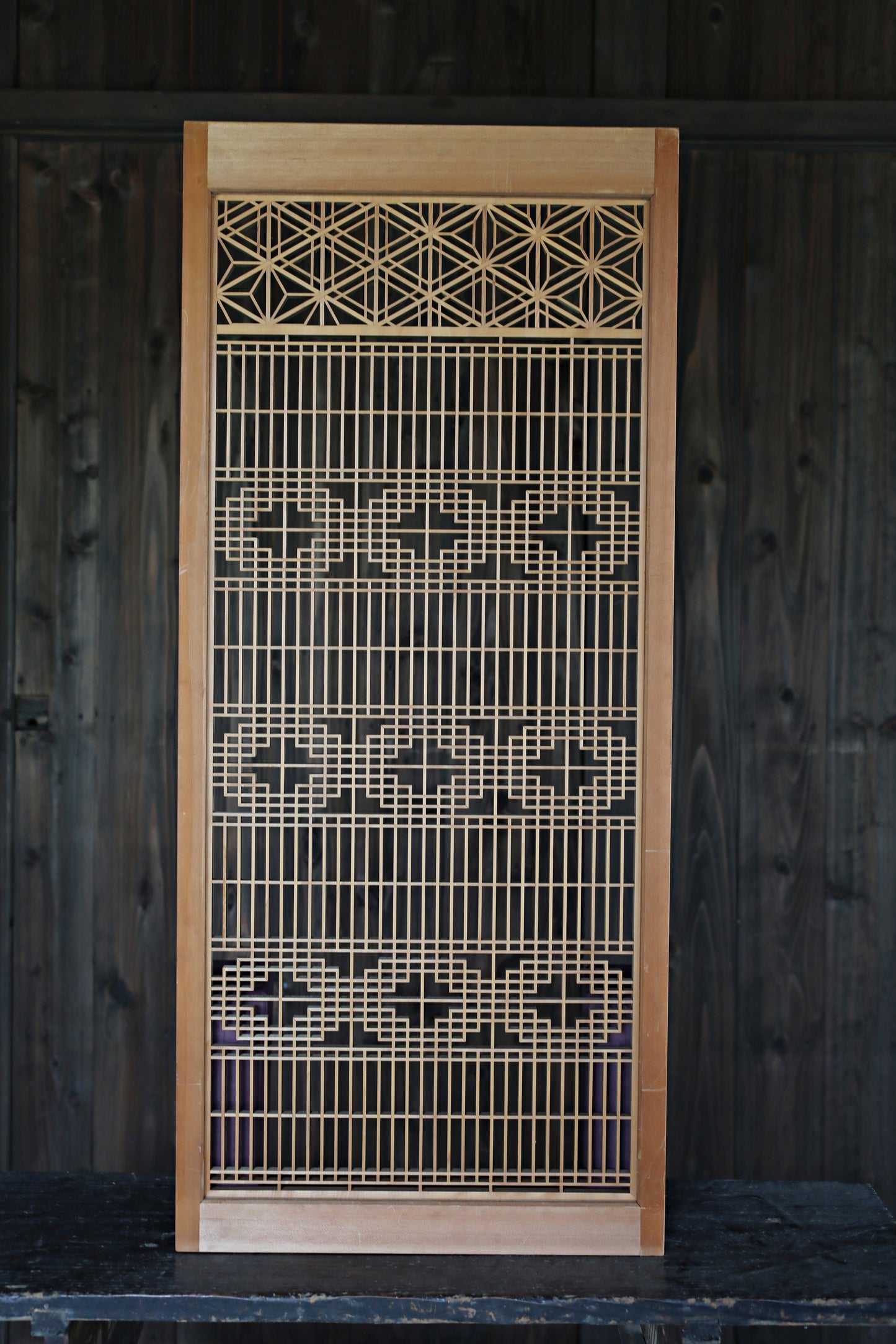Vintage Japanese Shoji Screen, Kumiko Wood Framework Interior Panel H38.8in(H98.5cm)
