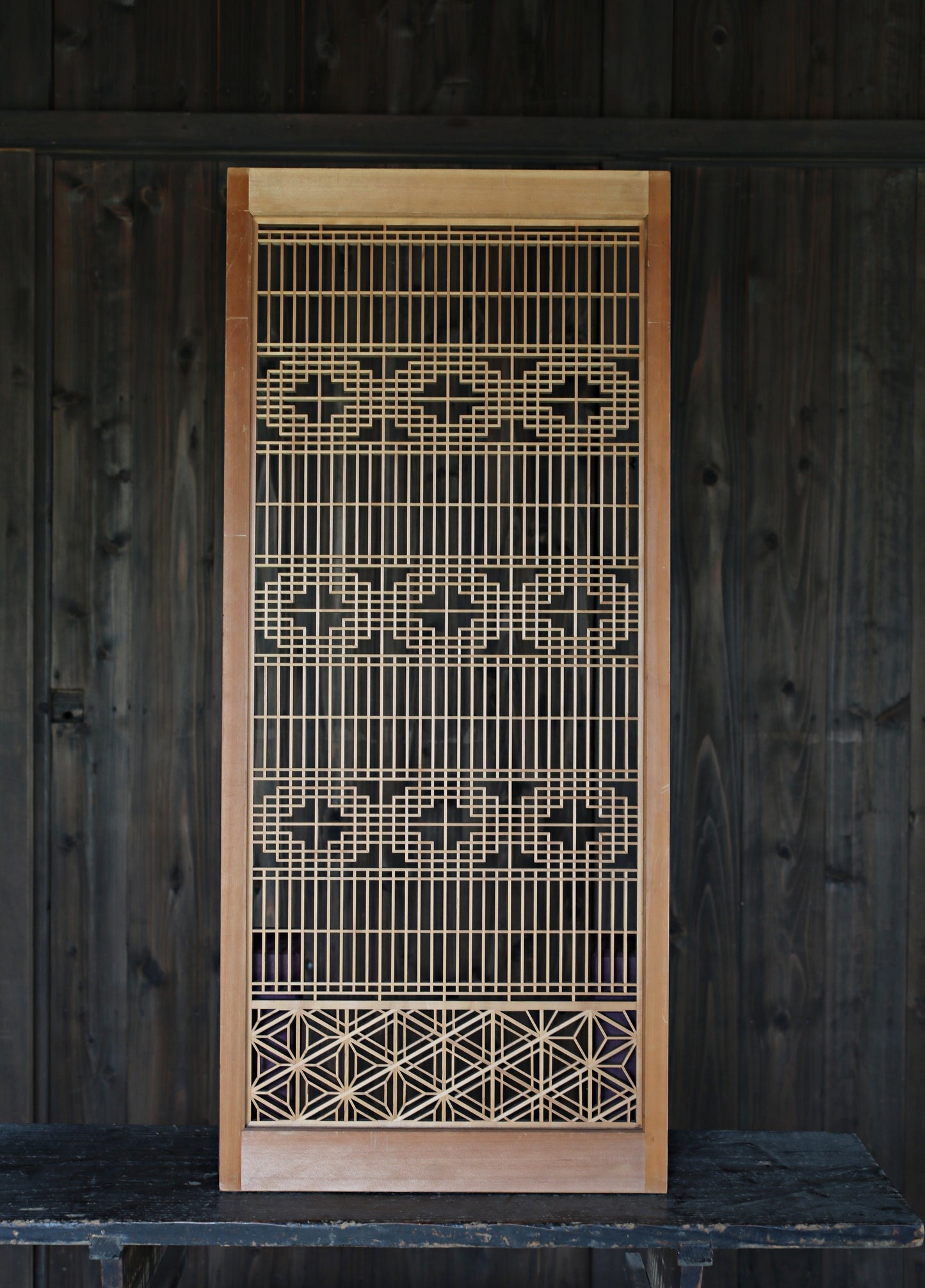 Vintage Japanese Shoji Screen, Kumiko Wood Framework Interior Panel H38.8in(H98.5cm)