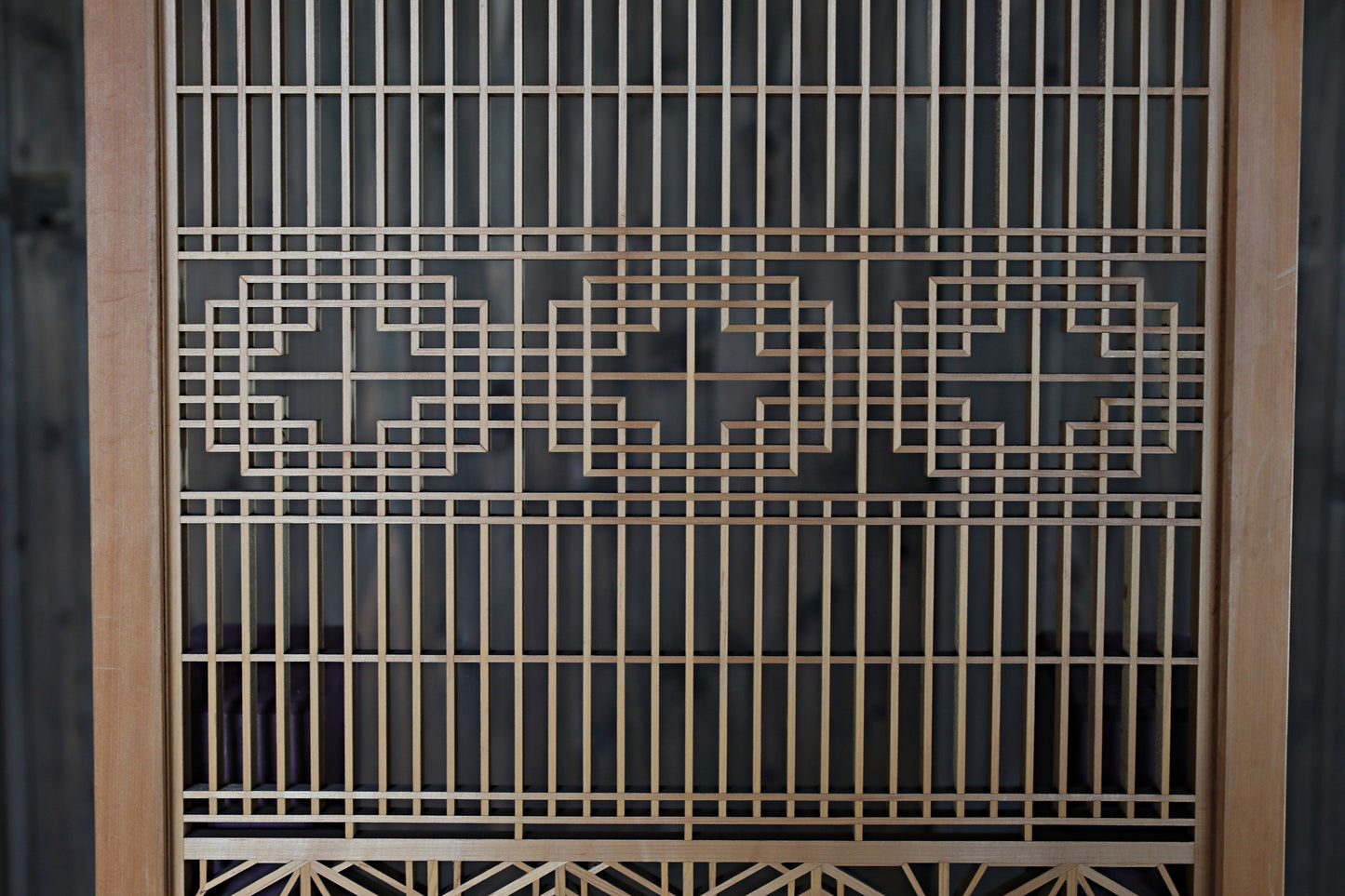 Vintage Japanese Shoji Screen, Kumiko Wood Framework Interior Panel H38.8in(H98.5cm)