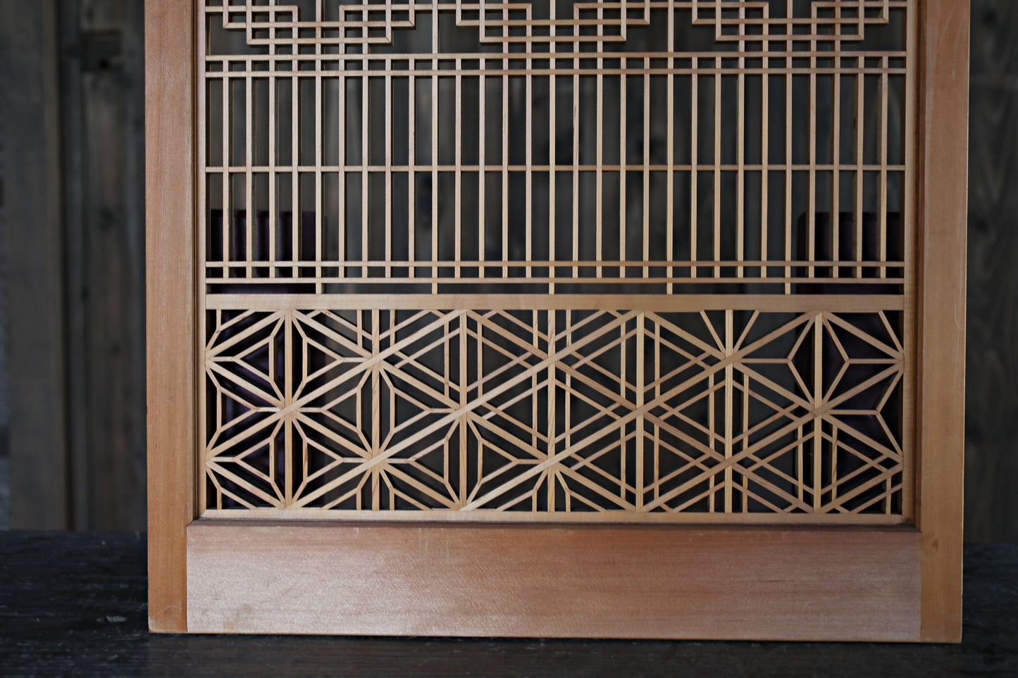 Vintage Japanese Shoji Screen, Kumiko Wood Framework Interior Panel H38.8in(H98.5cm)