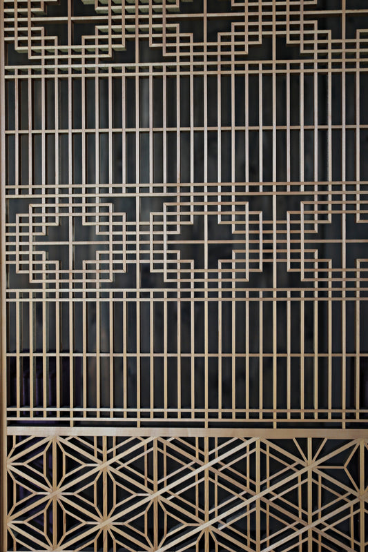 Vintage Japanese Shoji Screen, Kumiko Wood Framework Interior Panel H38.8in(H98.5cm)