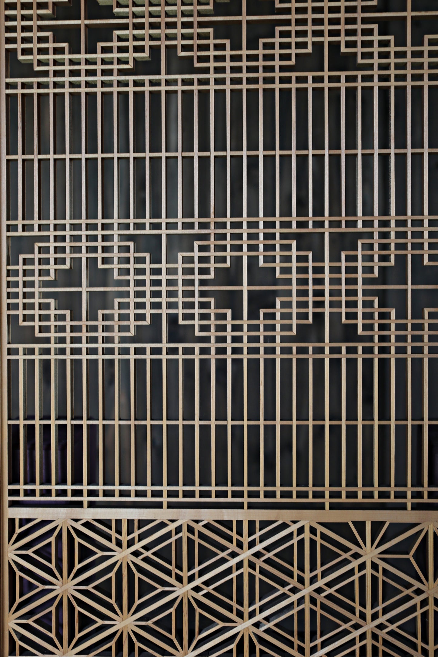 Vintage Japanese Shoji Screen, Kumiko Wood Framework Interior Panel H38.8in(H98.5cm)