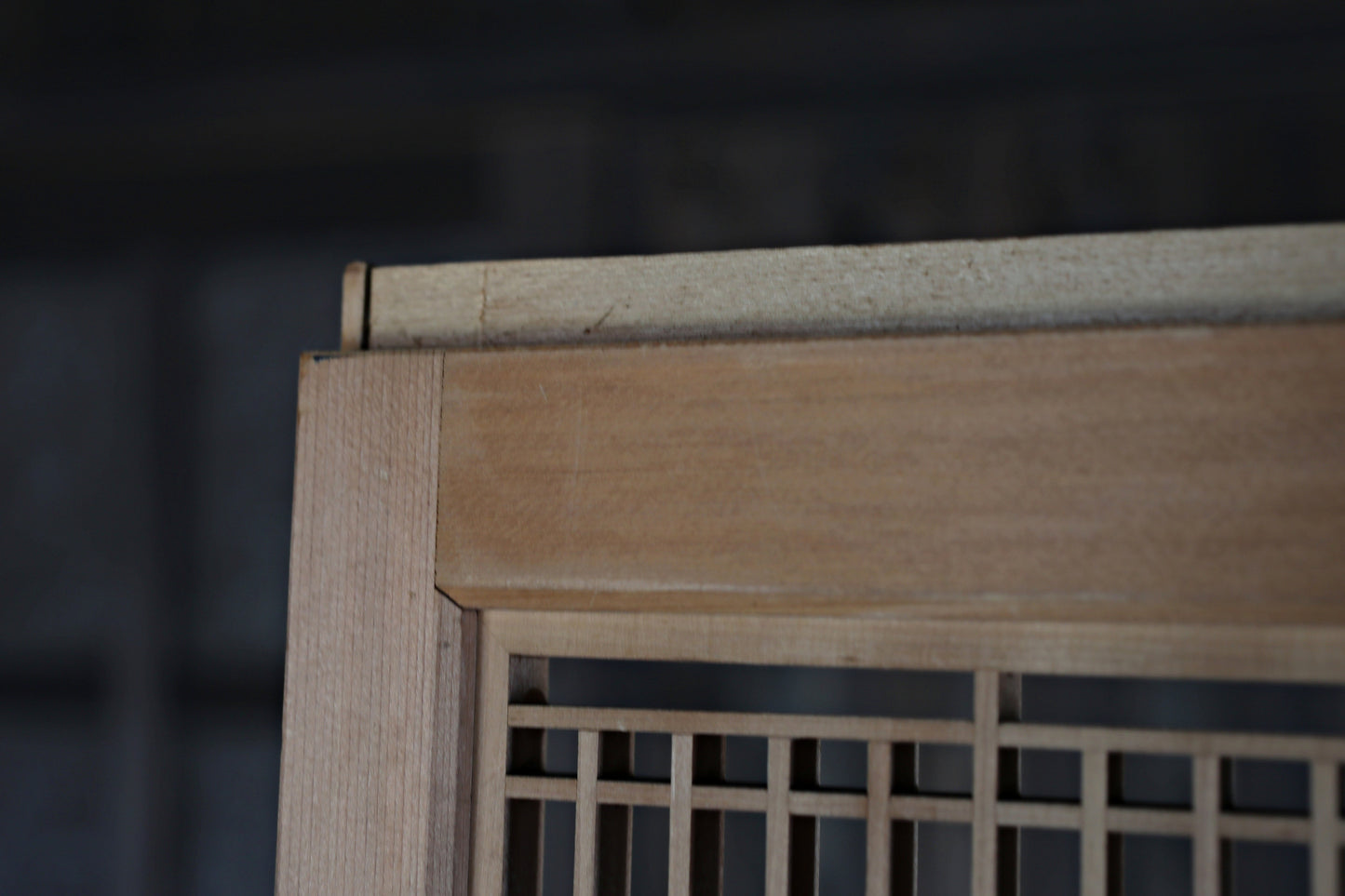 Vintage Japanese Shoji Screen, Kumiko Wood Framework Interior Panel H38.8in(H98.5cm)