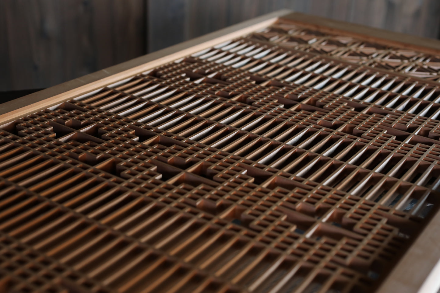 Vintage Japanese Shoji Screen, Kumiko Wood Framework Interior Panel H38.8in(H98.5cm)