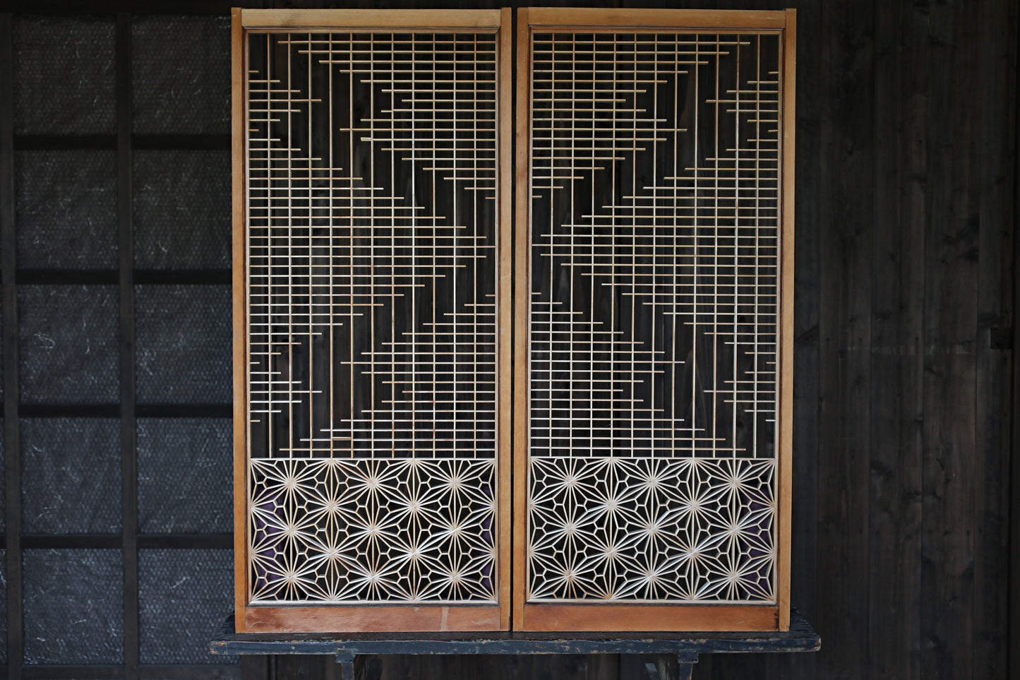 Vintage Japanese Shoji Screen, Kumiko Wood Framework Interior Panel H39in(H99cm) (コピー)
