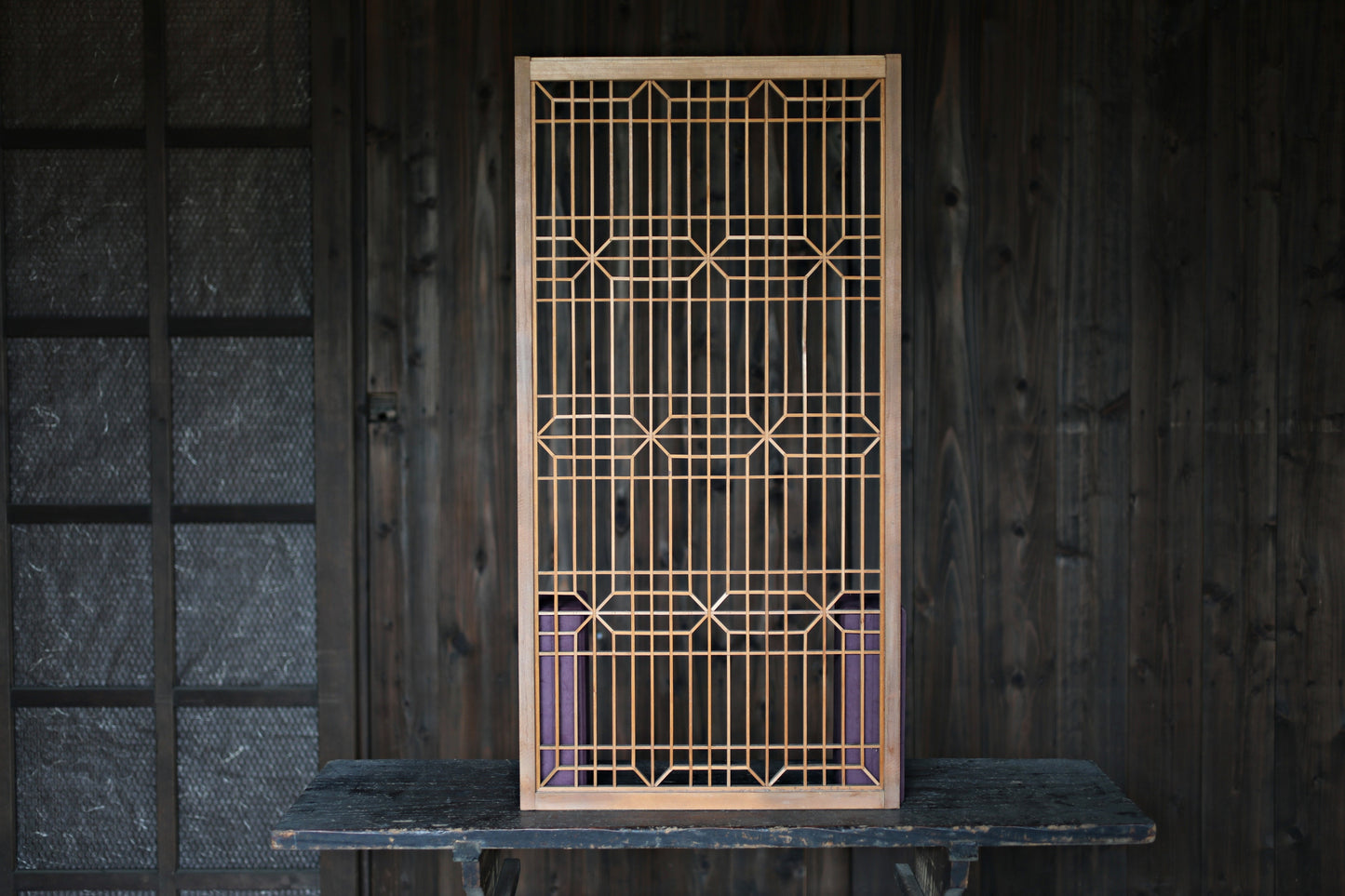 Vintage Japanese Shoji Screen ×2, Pair of Kumiko Wood Framework Interior Panel H38.8in(H98.5cm)