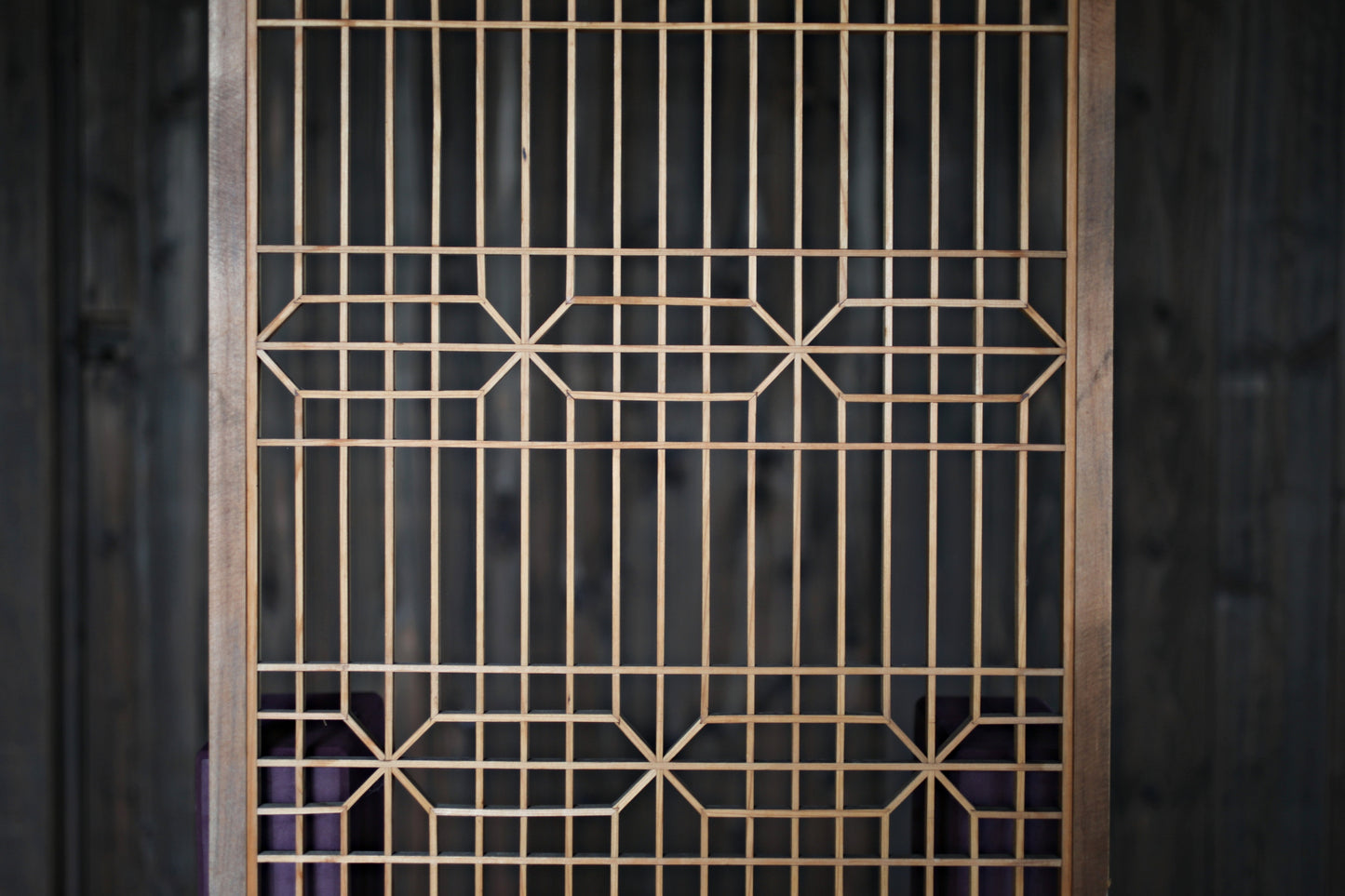 Vintage Japanese Shoji Screen ×2, Pair of Kumiko Wood Framework Interior Panel H38.8in(H98.5cm)