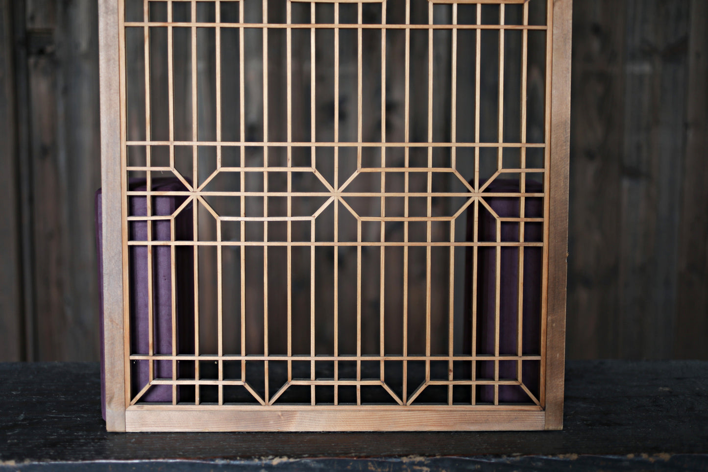 Vintage Japanese Shoji Screen ×2, Pair of Kumiko Wood Framework Interior Panel H38.8in(H98.5cm)