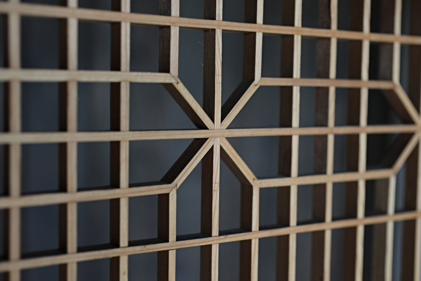 Vintage Japanese Shoji Screen ×2, Pair of Kumiko Wood Framework Interior Panel H38.8in(H98.5cm)