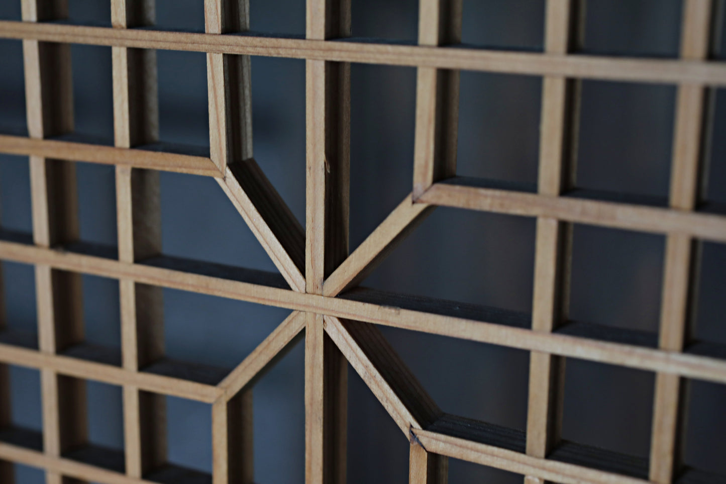 Vintage Japanese Shoji Screen ×2, Pair of Kumiko Wood Framework Interior Panel H38.8in(H98.5cm)