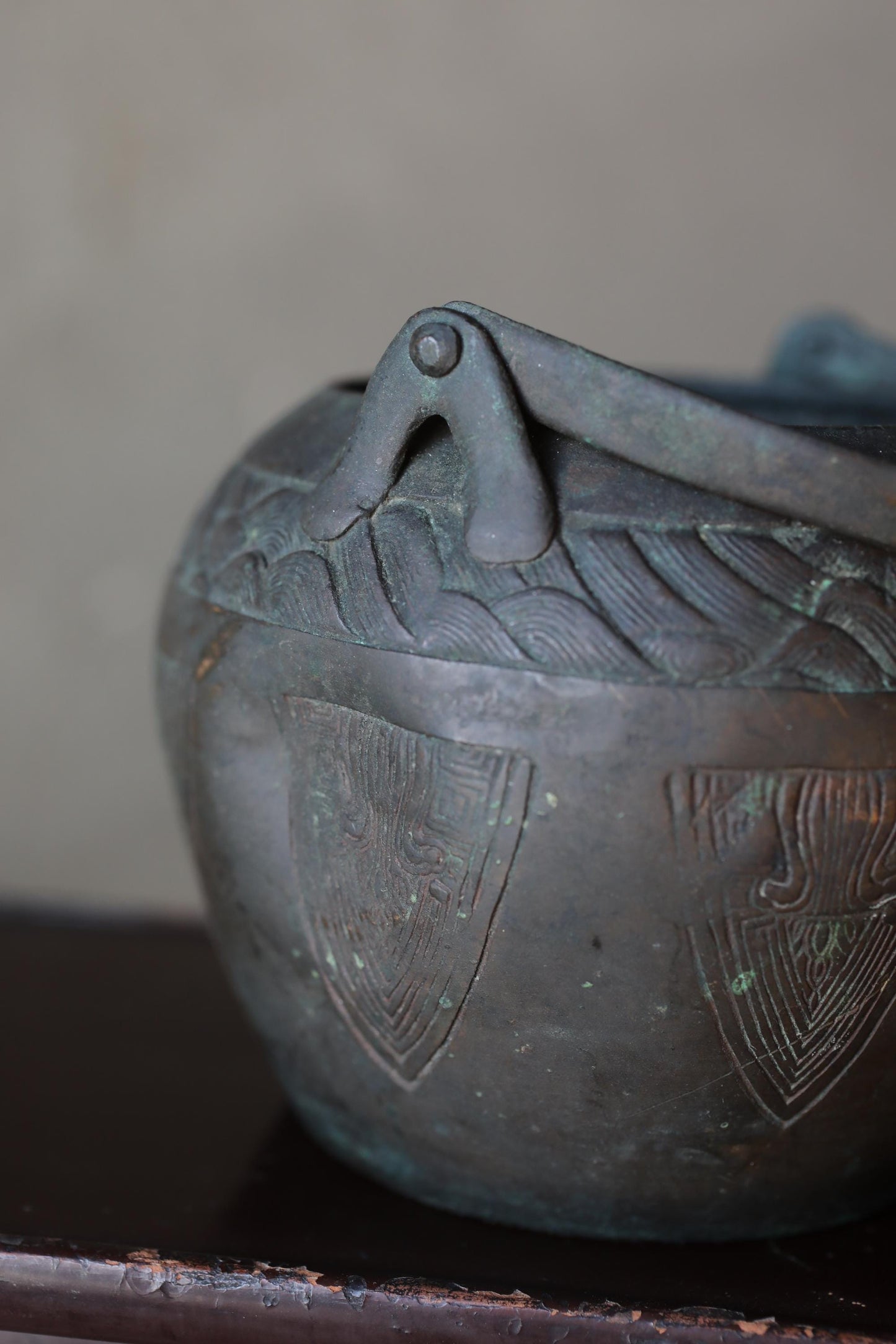 Antique Bronze Censer - Japanese Taotie Motif Incense Burner for Sacred Space