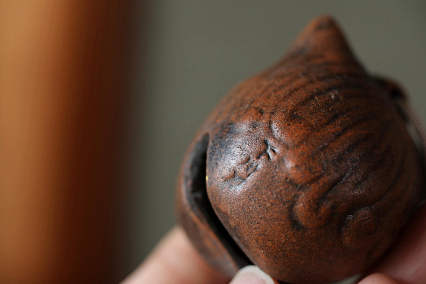 Japanese Oni Pottery Bell - Vintage Paperweight & Demon Talisman Ornament