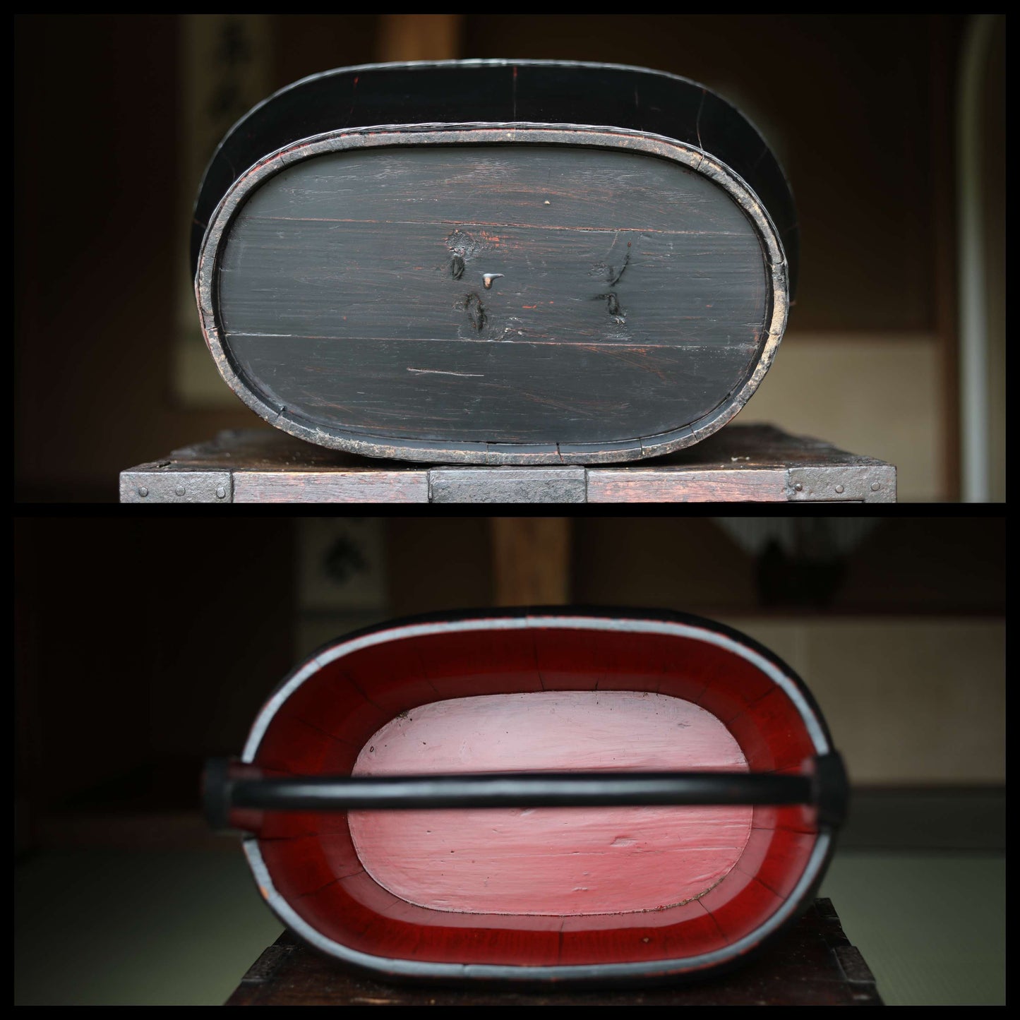 Qing Dynasty Wood Basket – Antique Chinese Mingei Handcraft with Lid 17.7in