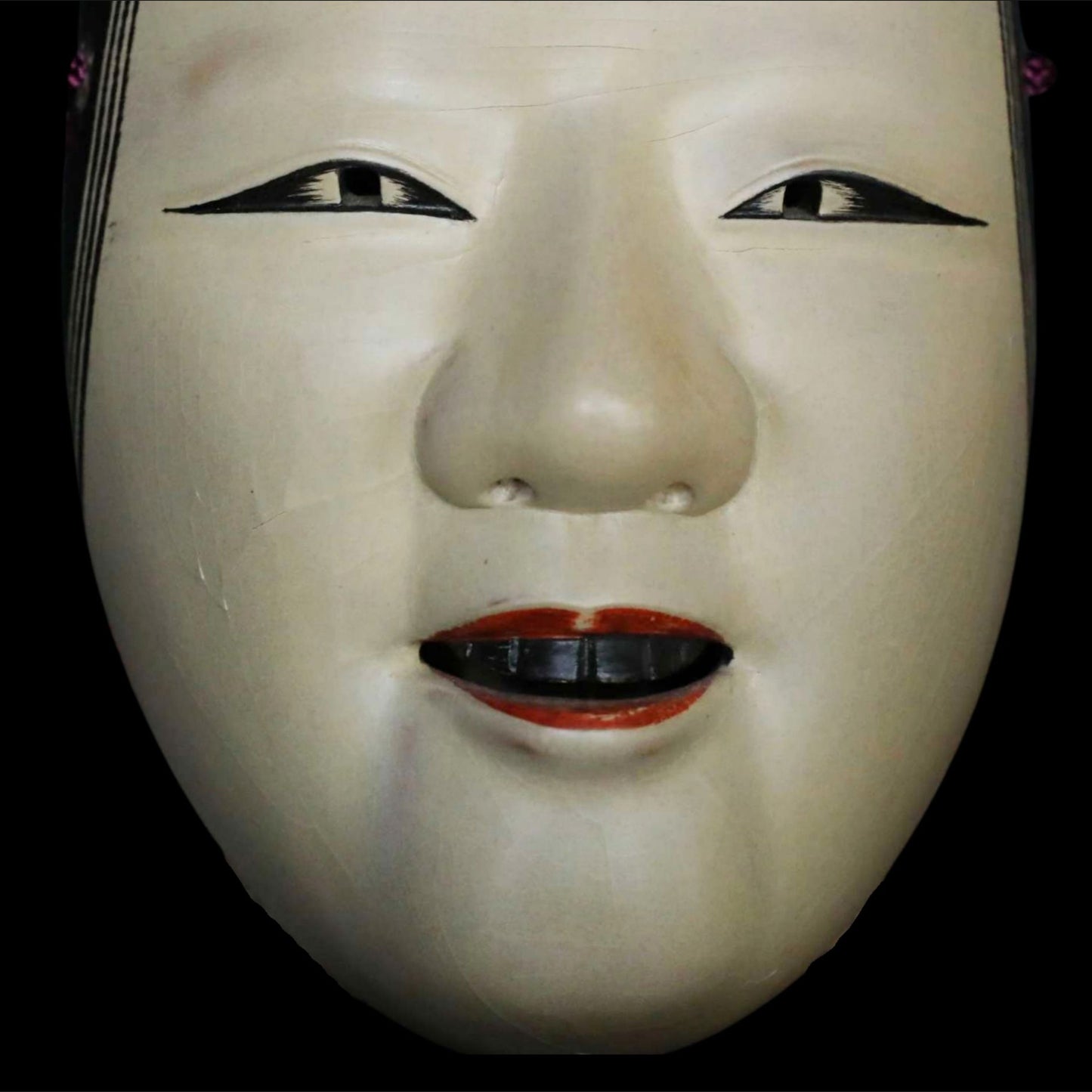 Japanese vintage NOH mask wood carving KOOMOTE wall ornament with silk bag H8in/H20.3cm