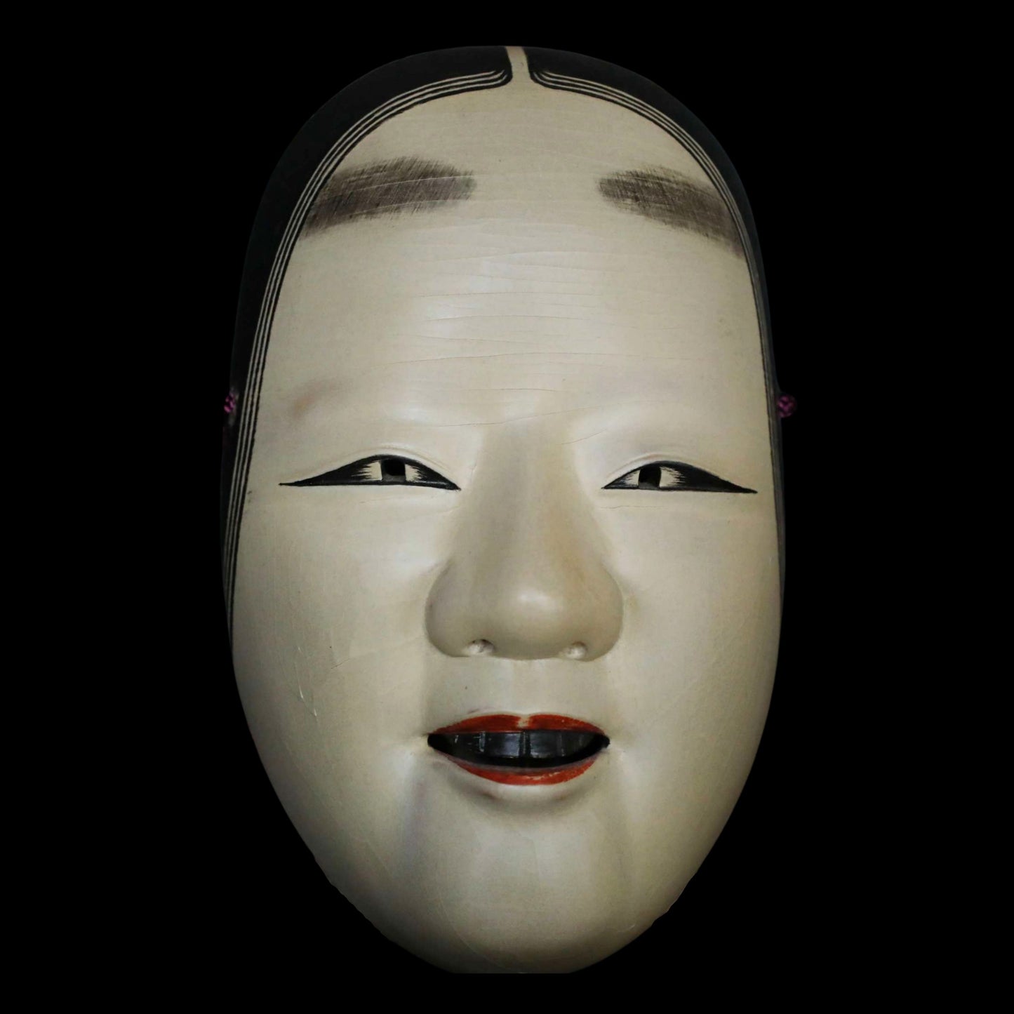 Japanese vintage NOH mask wood carving KOOMOTE wall ornament with silk bag H8in/H20.3cm