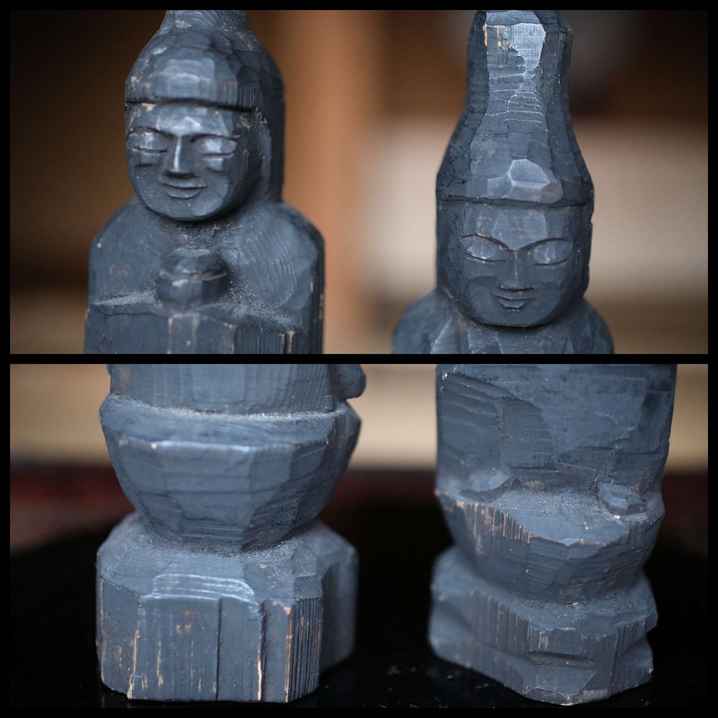 Japanese Antique Buddha Statue – Edo Period Wooden Buddhist Sculpture With Sun And Moon Motif