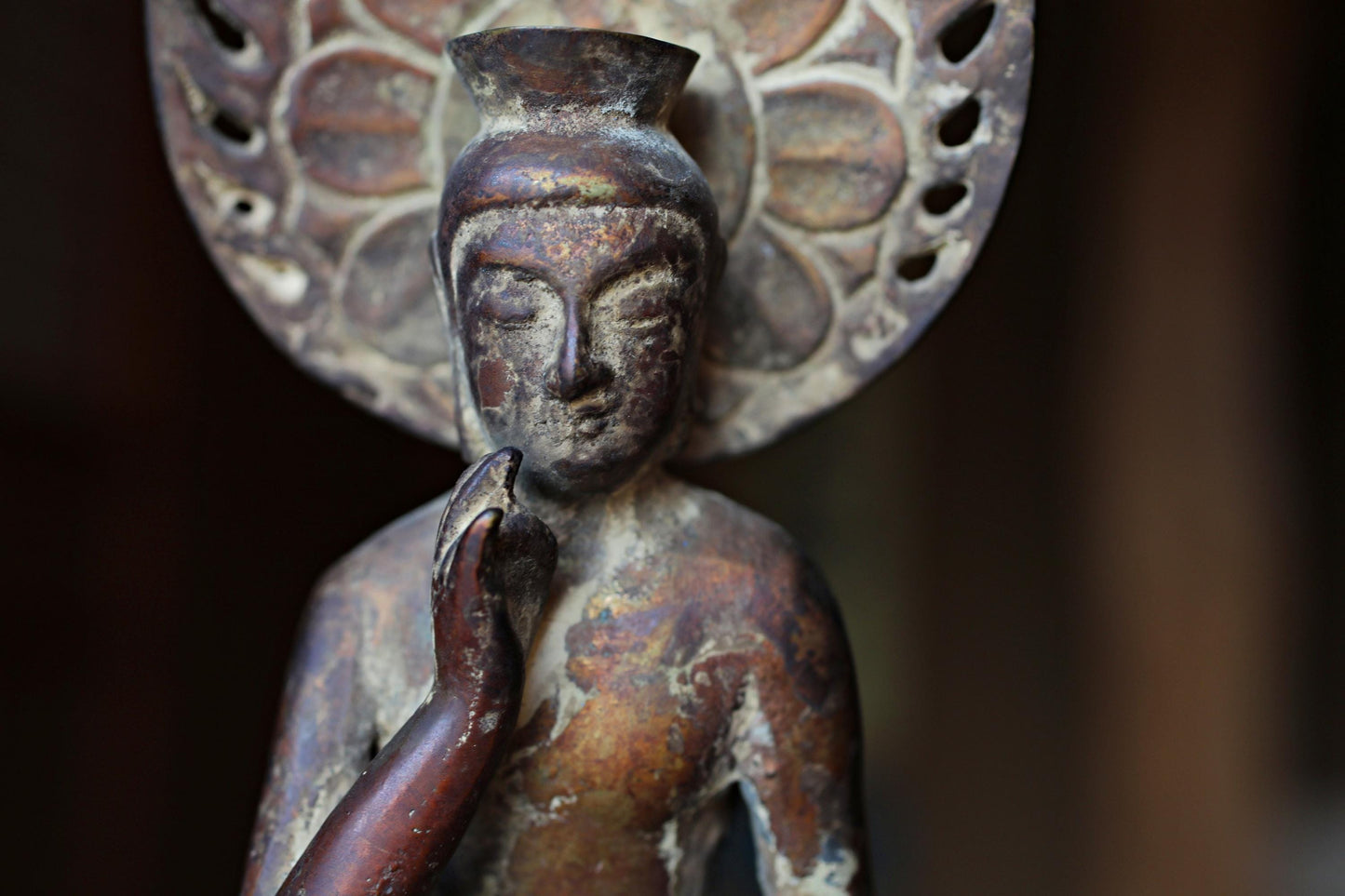 Japanese Bronze Buddha Statue – Antique Miroku Maitreya Bodhisattva Sculpture H10.8in