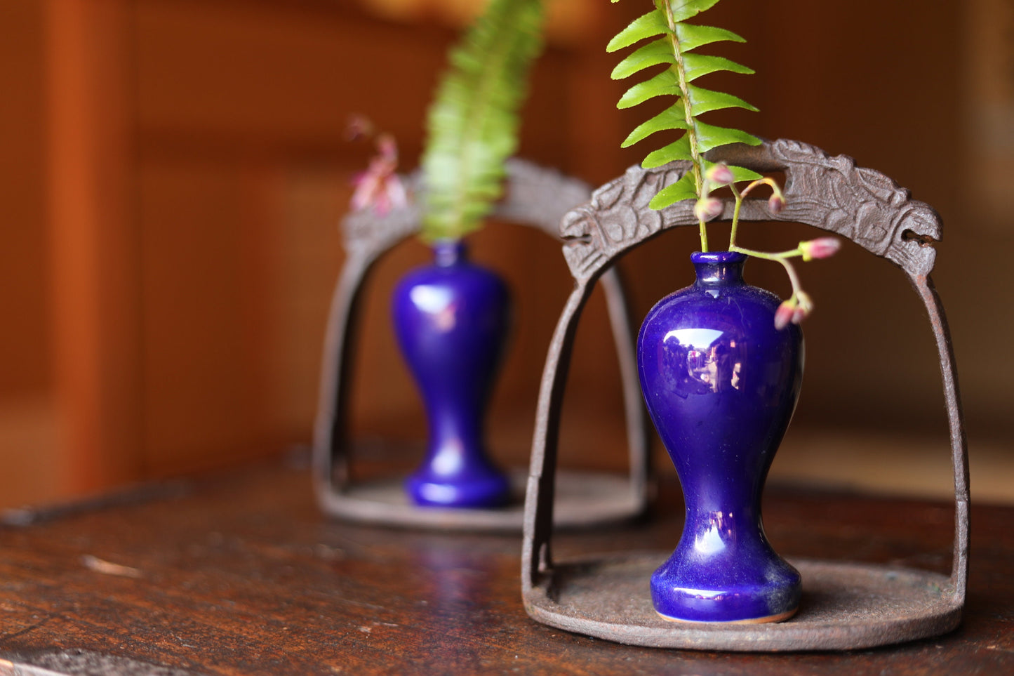 Indigo Blue Porcelain Vase – Antique Japanese Sake Bottle | Shinto Shrine Decor