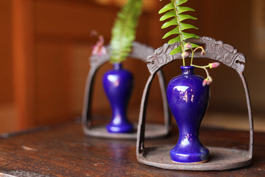 Indigo Blue Porcelain Vase – Antique Japanese Sake Bottle | Shinto Shrine Decor