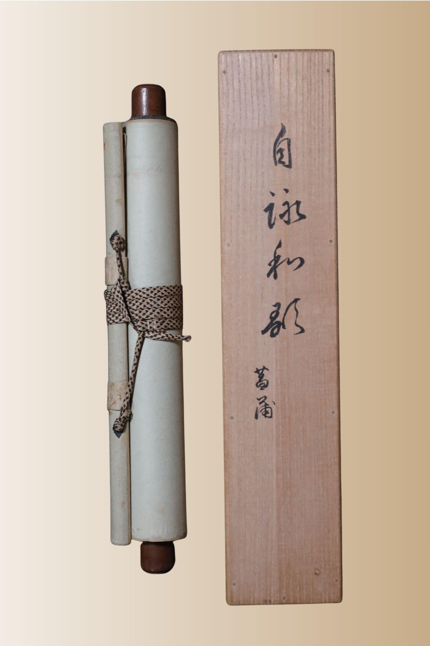 Japanese Antique Scroll - Edo Period Art Kakejiku with Crane and Turtle Ink Wash Painting