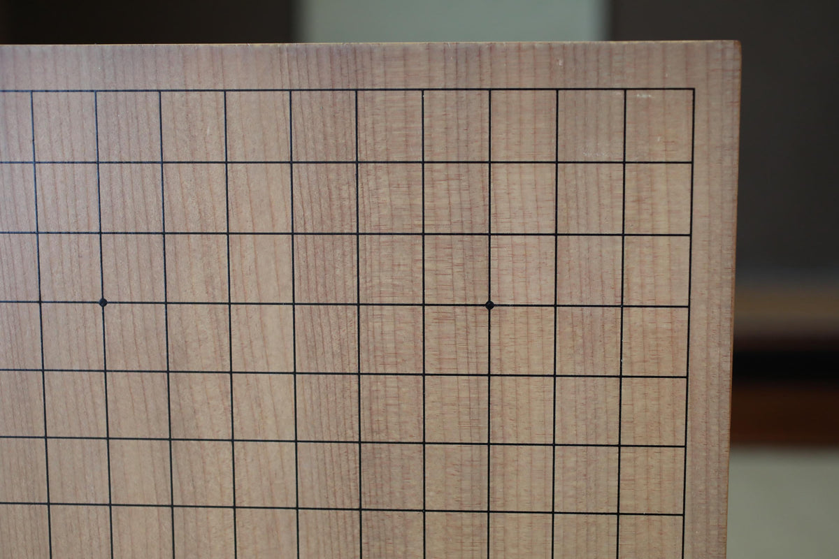 a close-up view of a wooden surface with a grid pattern, likely a piece of furniture or a decorative item.