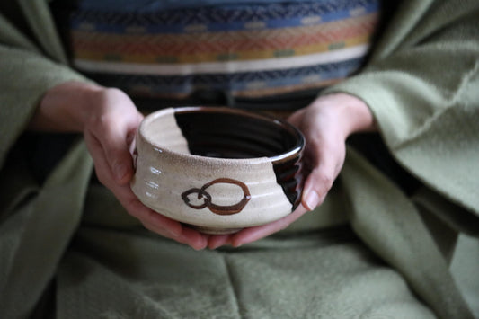 Antique Oribe Tea Bowl - Japanese Handmade Ceramic Bowl | Signed Chawan