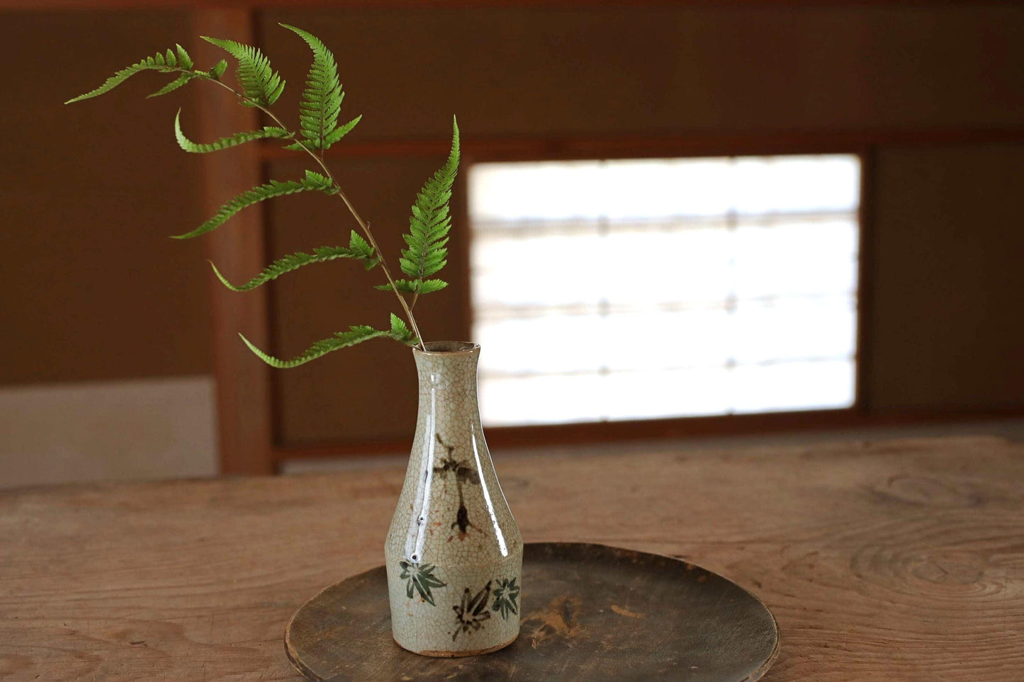 Inuyama Ware Vase - Handmade Japanese Pottery With Autumn Leaves Design