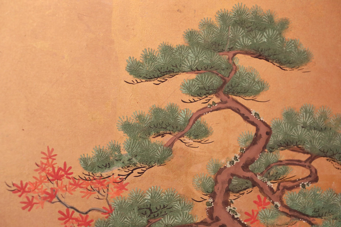 Japanese Antique Byobu Folding Screen - Tale of Genji Art, Gold & Silver Leaf, 17th Century Paravent