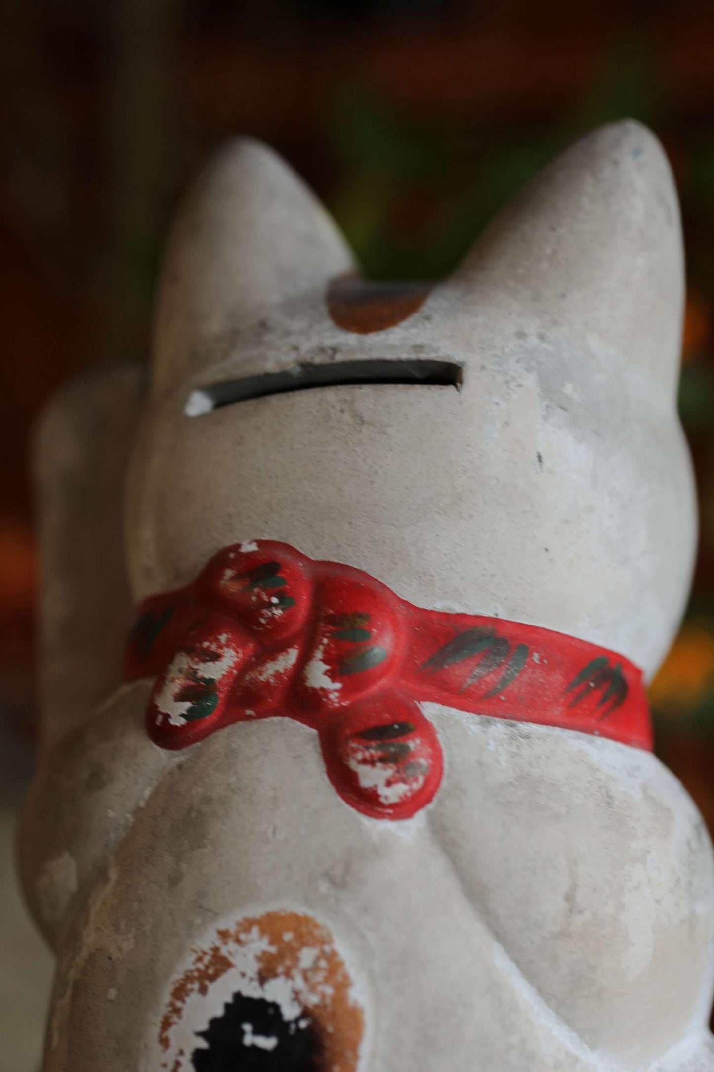 Japanese Antique Cat Doll - White Maneki Neko Statue | Vintage Ceramic Lucky Cat Money Box