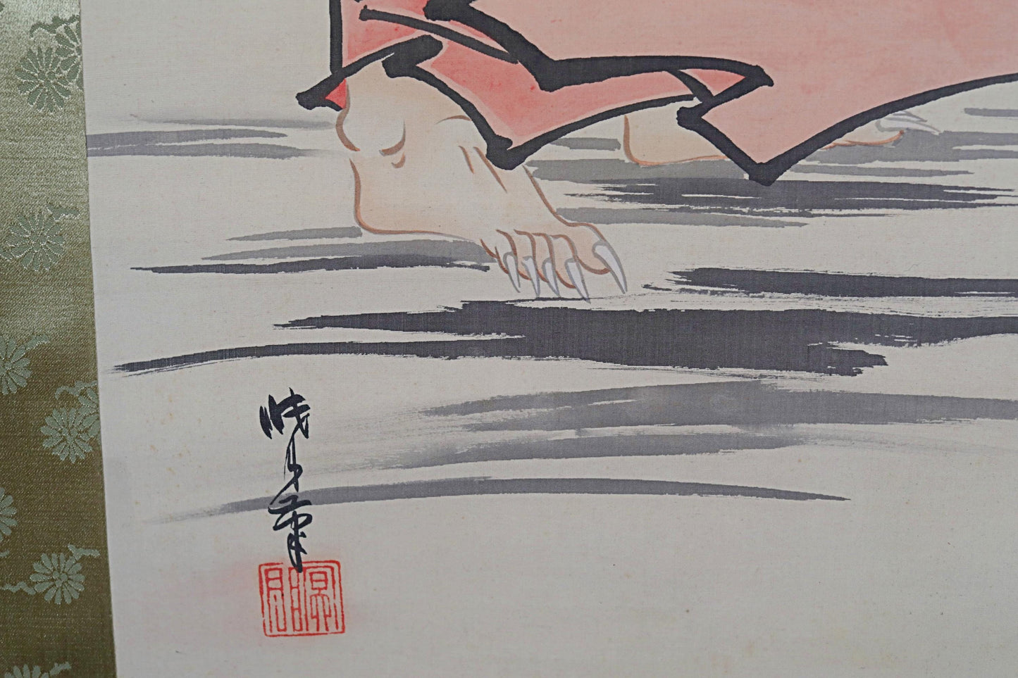 Japanese Zen Daruma Scroll - Vintage Hand Painted Buddhist Monk Portrait by Nagai Gyougetsu