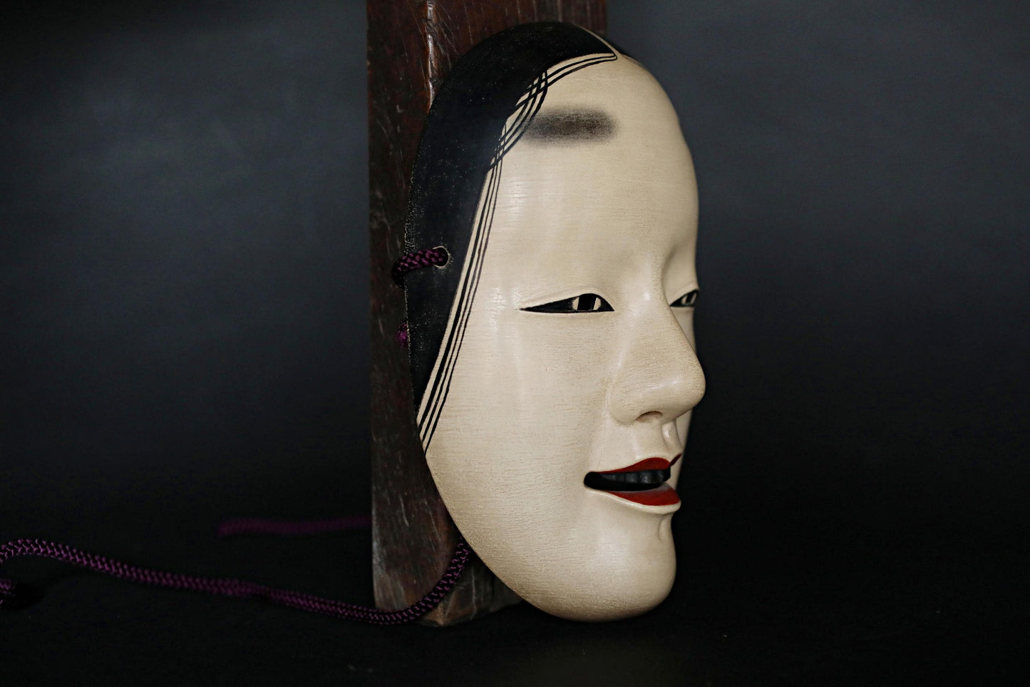 Japanese Noh Mask - Vintage Wood Carving Female Celestial Maiden Wall Ornament