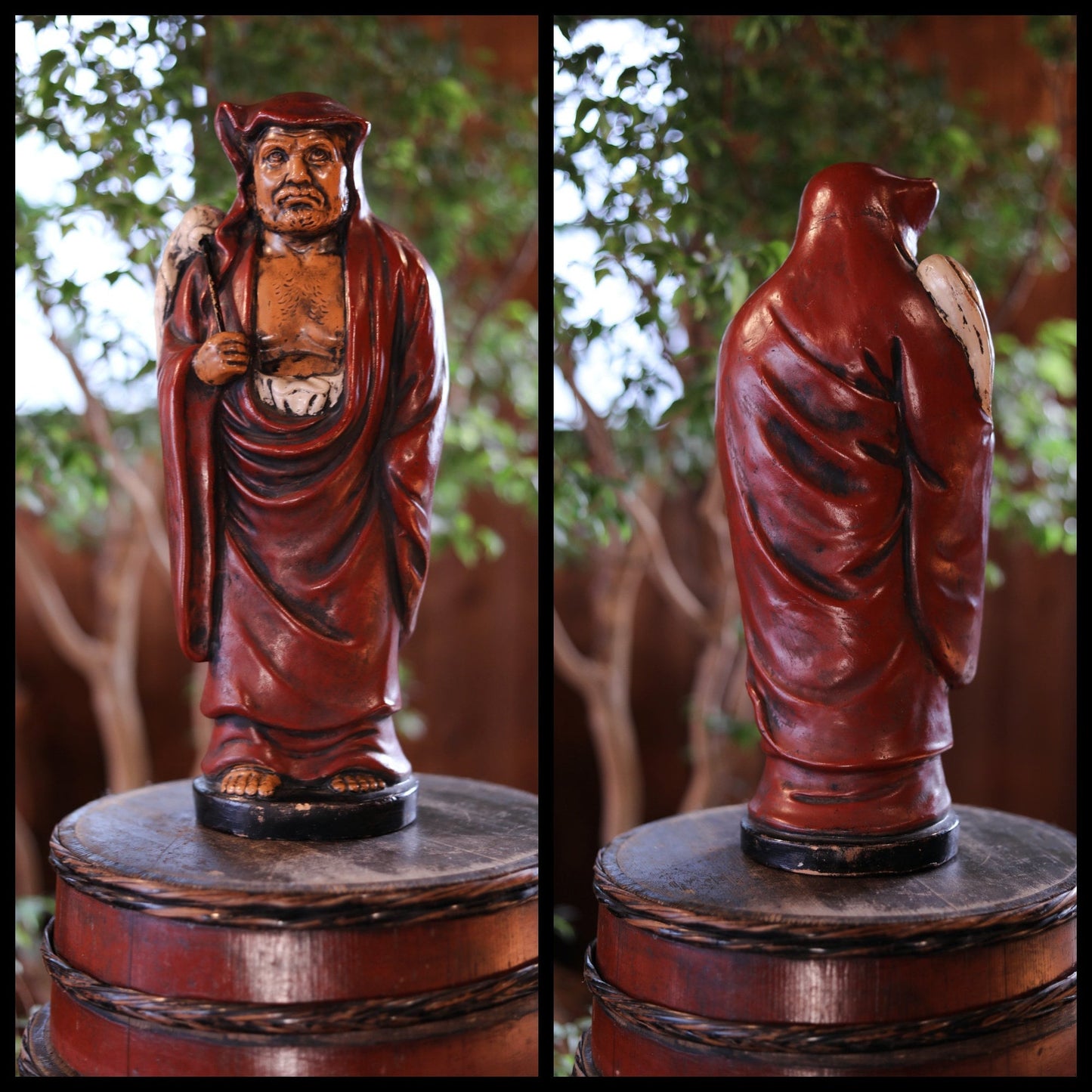 Daruma Ceramic Statue - Large Japanese Vintage Zen Master Doll H15.4in