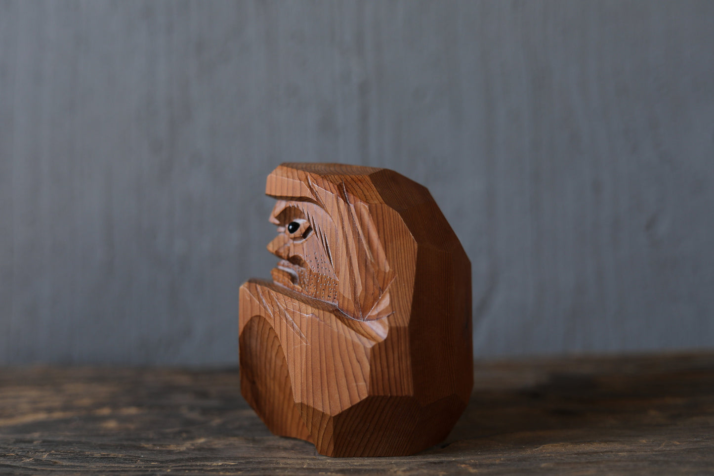Hand Carved Daruma Doll - Vintage Japanese Wooden Figurine | Signed Artist Sculpture