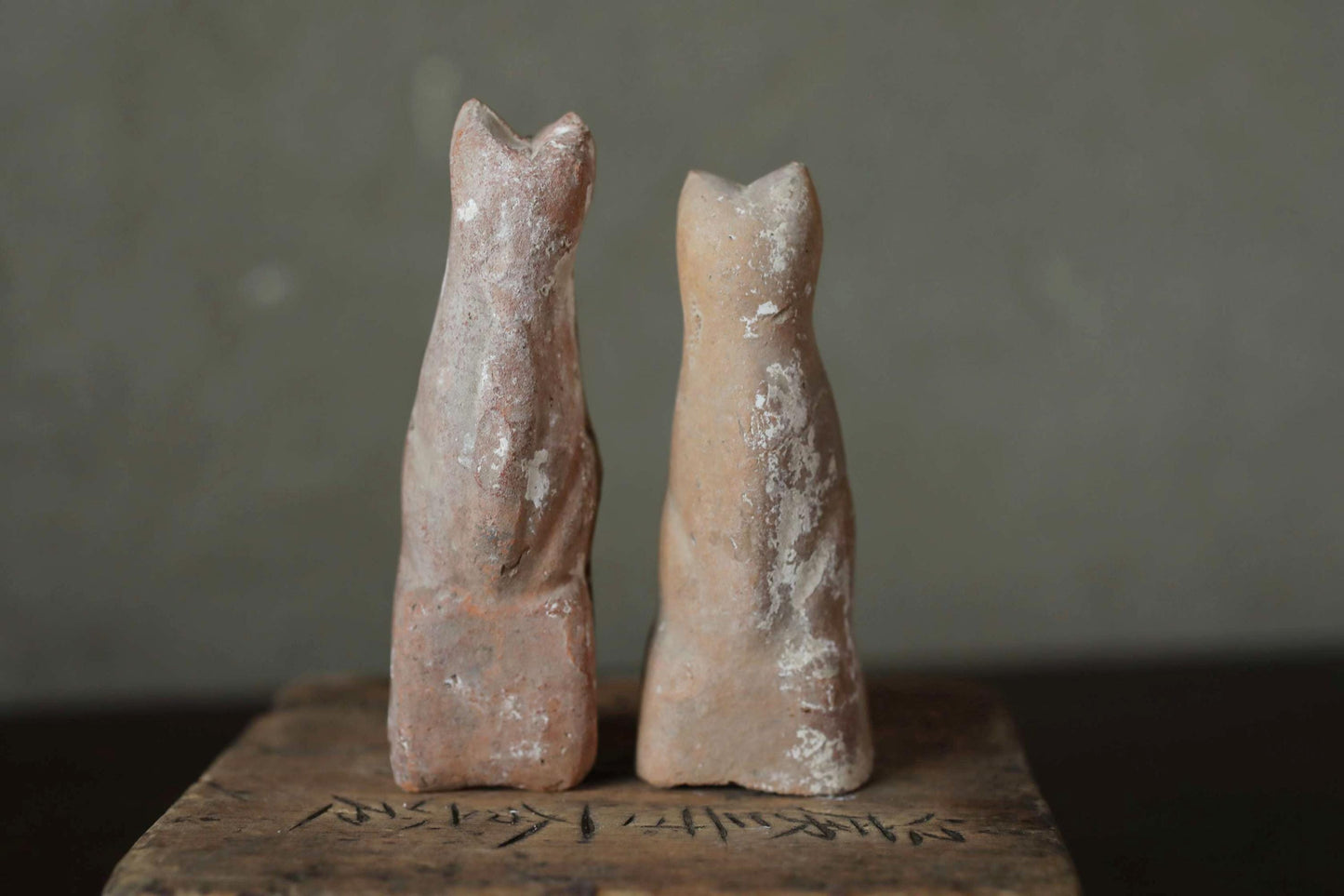 Antique Kitsune Dolls - Imado-yaki Pottery Pair | Japanese Guardian Foxes, Rustic Edo Period Collectibles