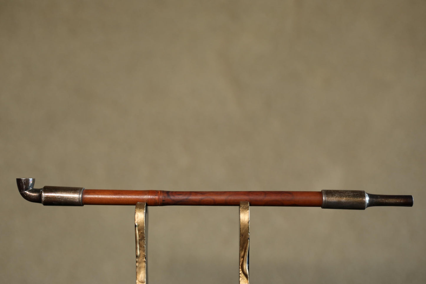 Antique Silver Smoking Pipe | Japanese Vintage Sterling Silver Pipe With Bamboo & Leather Case