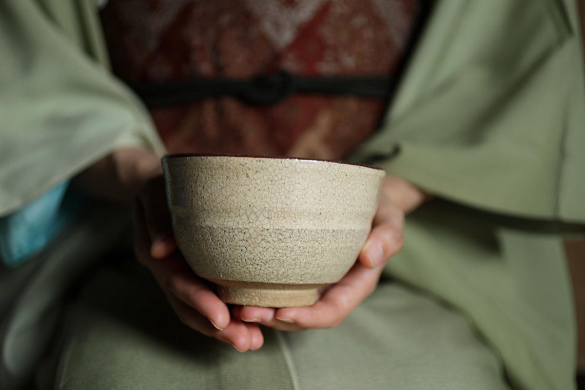 A person's hands holding a small, white ceramic bowl.