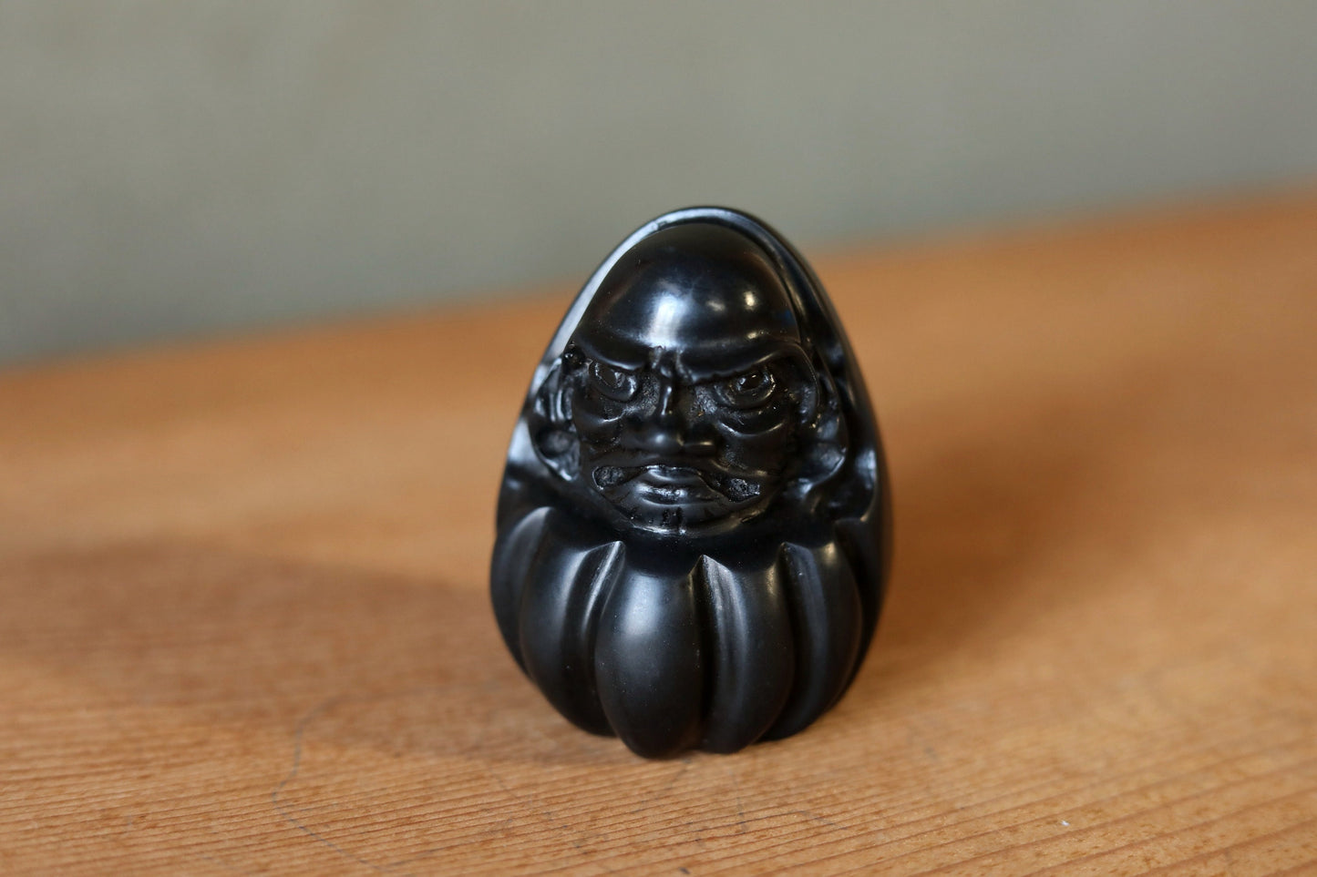 Daruma Japanese Figurine – Traditional Black Stone Paperweight, Smooth Slate Ornament