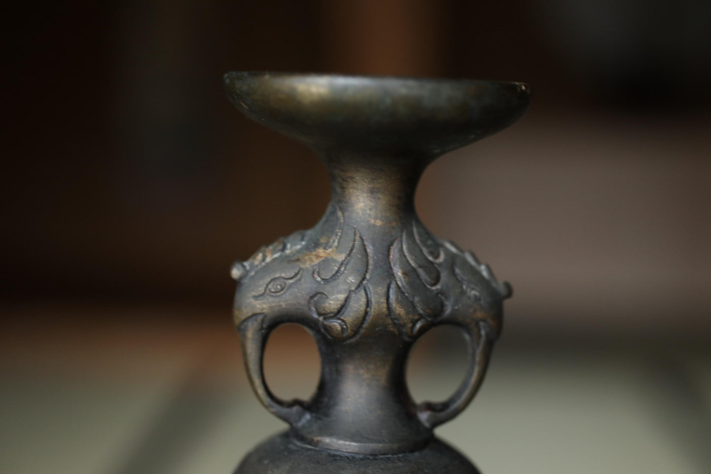 Antique Brass Candlestick - Japanese Cast Metal Elephant Motif | Buddhist Altar Decor
