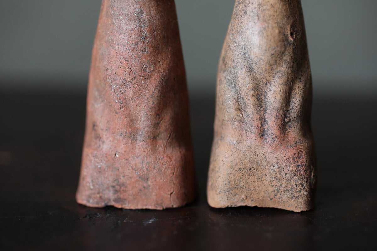 Japanese Antiques KITSUNE Dolls, Imado-yaki Pottery Pair (H3.7in)