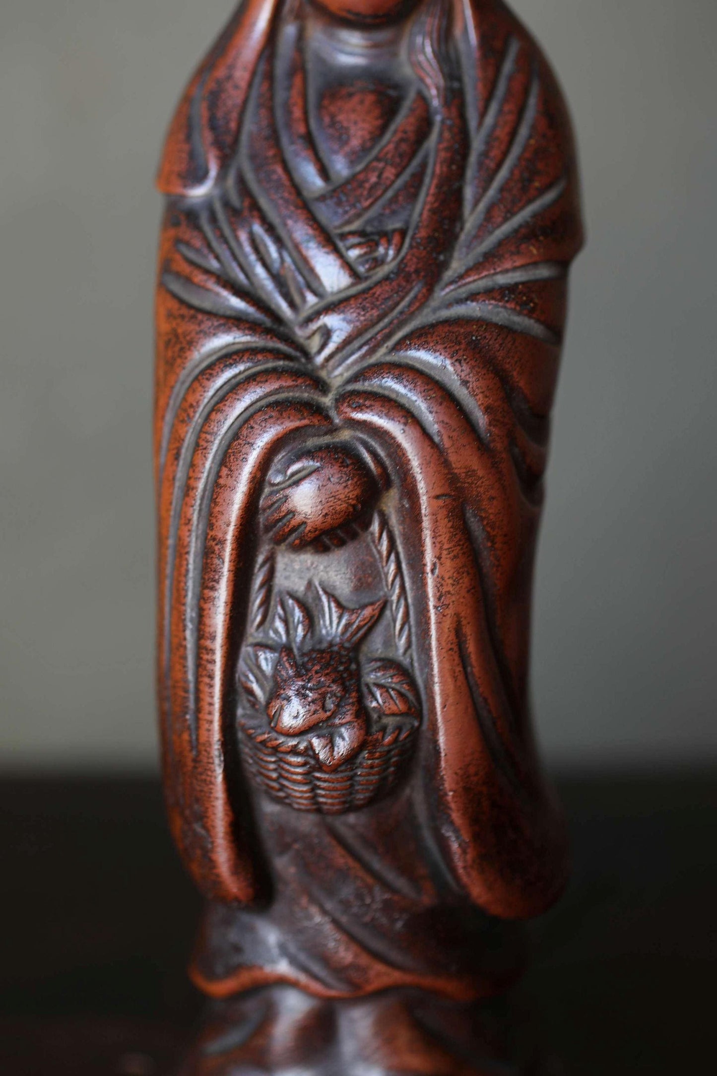 Antique Bizen Kannon Statue – 1920s Unglazed Stoneware Buddhist Figurine
