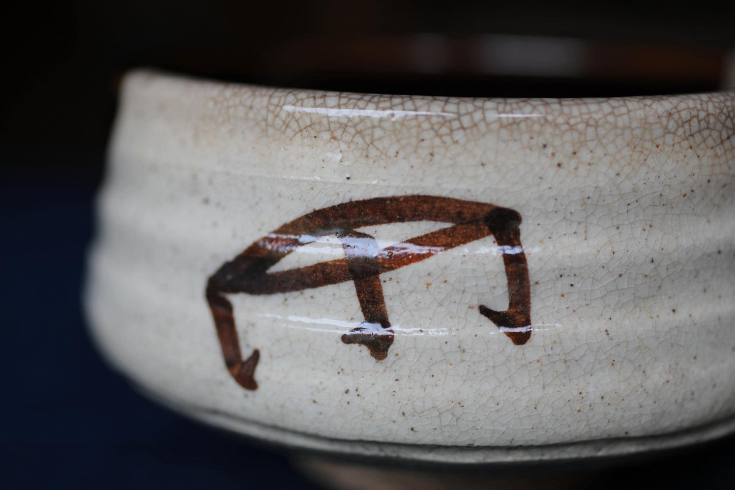 Antique Oribe Tea Bowl - Japanese Handmade Ceramic Bowl | Signed Chawan