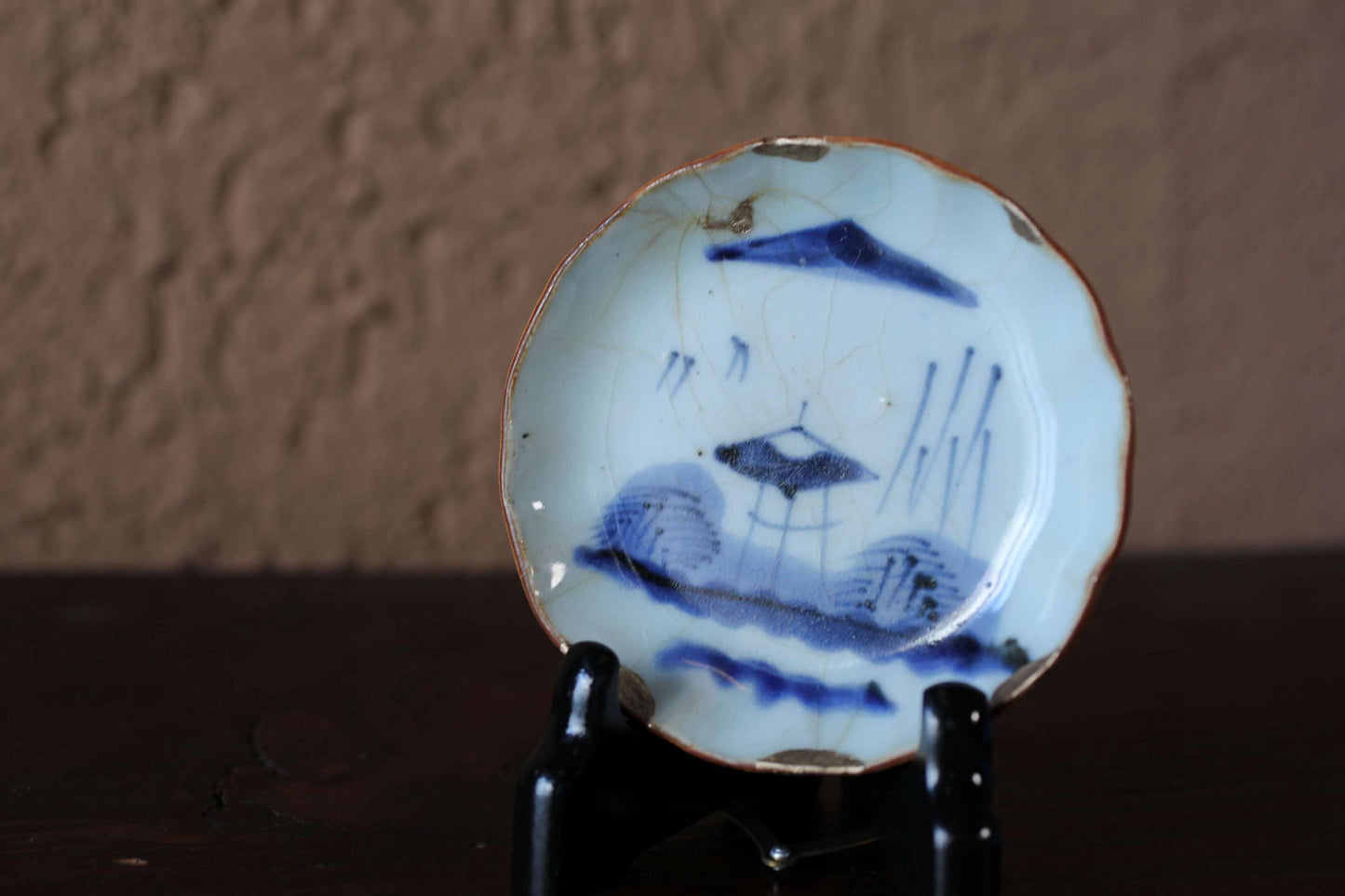 Japanese Antique Plate - Blue White Porcelain Dish | Kintsugi Repair Small Ceramic Plate