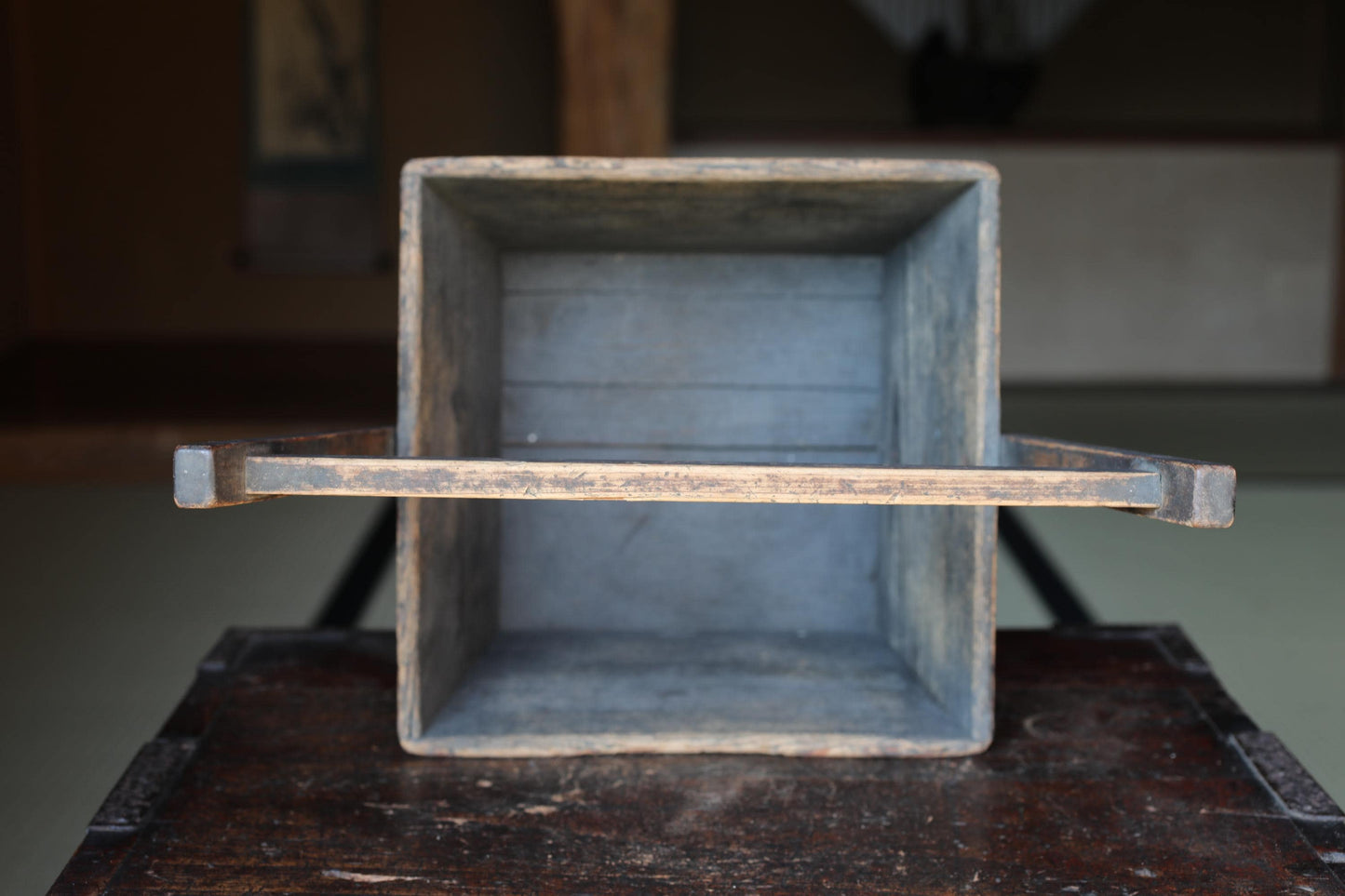 Japanese Charcoal Container - Vintage Wooden Vase with Rustic Kenzan Set
